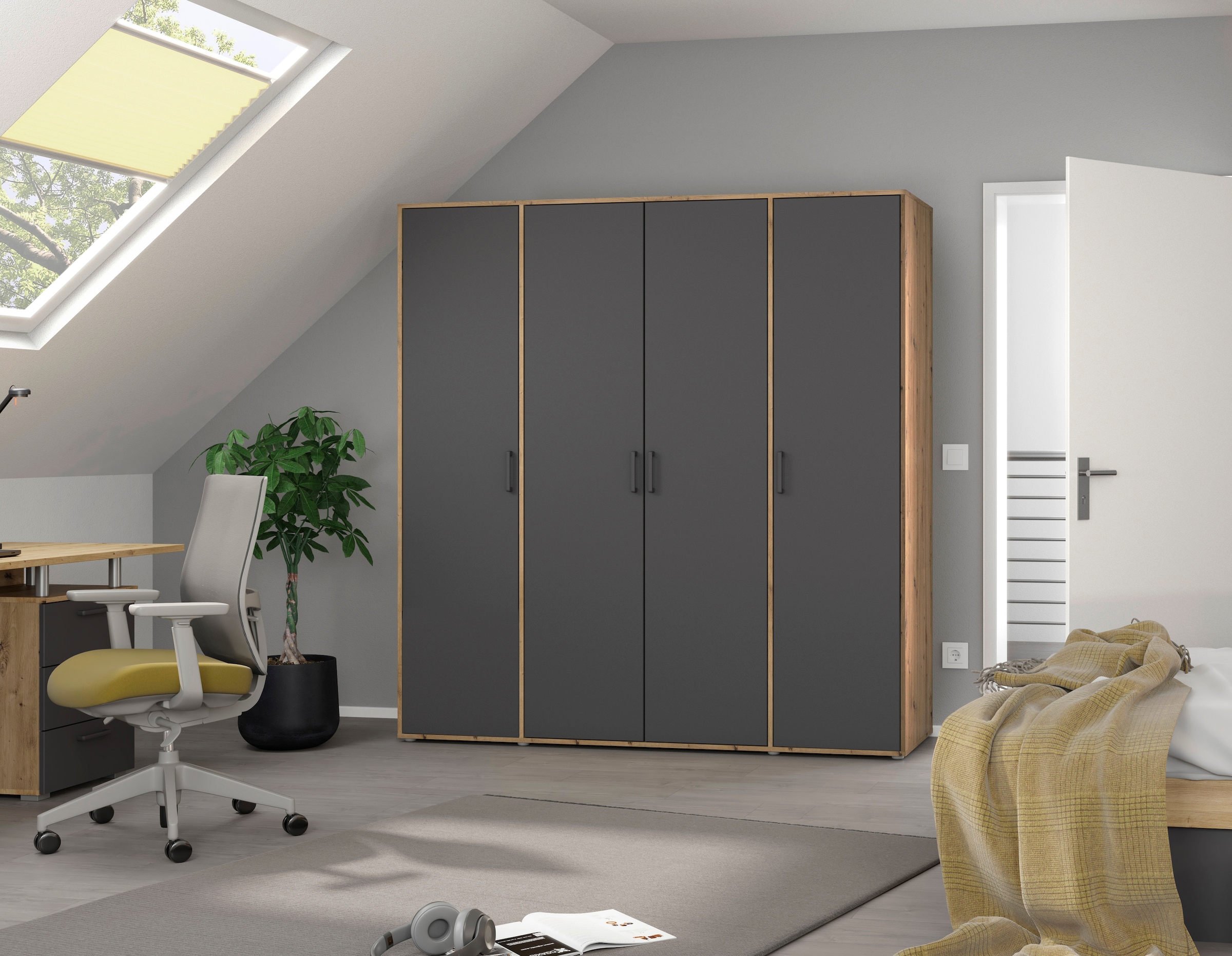 rauch Kleiderschrank »VOYAGER Garderobe Wäscheschrank TOPSELLER Schlafzimmer«, (in 3 verschiedenen Ausstattungen BASIC/CLASSIC/PREMIUM), Schrank mit modernen Griffen in viel Stauraum MADE IN GERMANY