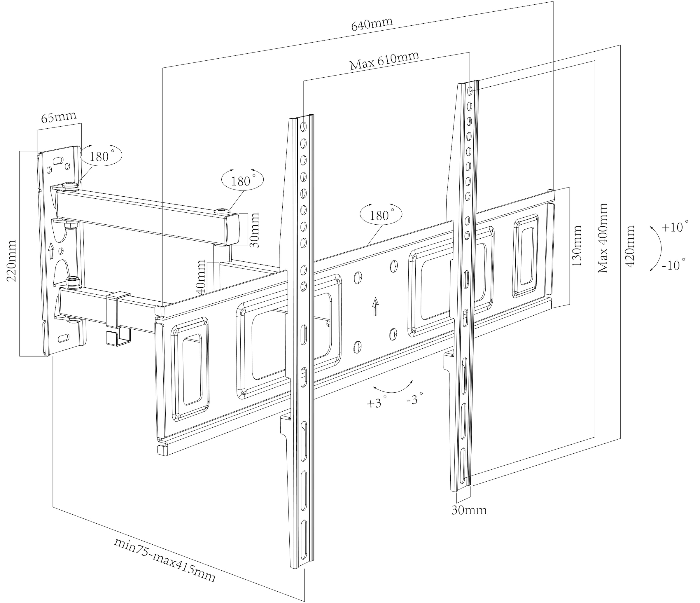 VCM TV-Wandhalterung »VCM Universal TV Halterung | VESA Wandhalterung | Halter ausziehbar schwenkbar neigbar | Belastbarkeit bis zu 25kg - B-SN600«, (VCM SN)