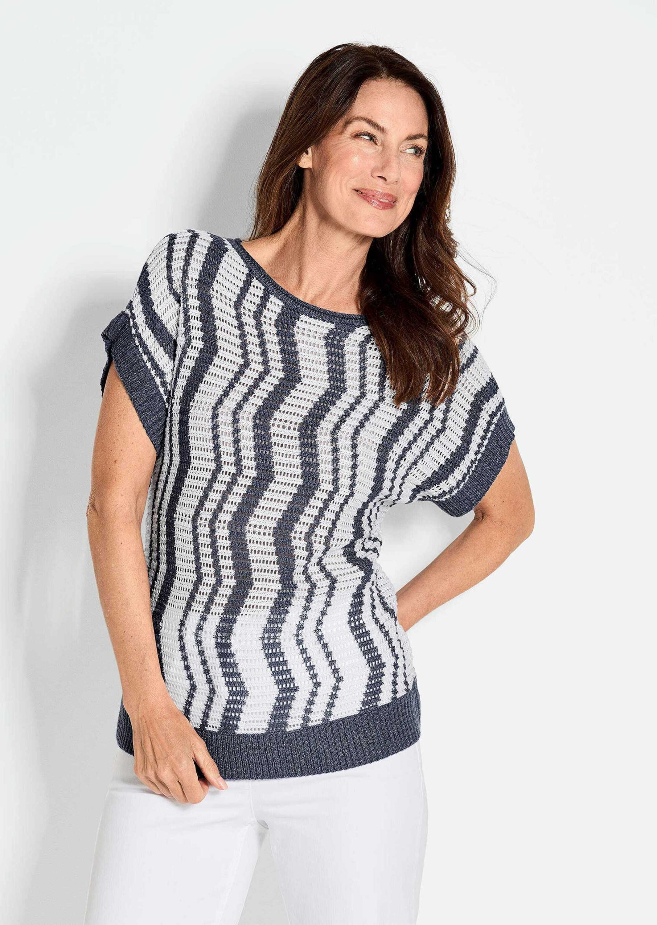 GOLDNER Rundhalspullover "Halbarmpullover mit Lochstruktur" Intarsienmuster günstig online kaufen