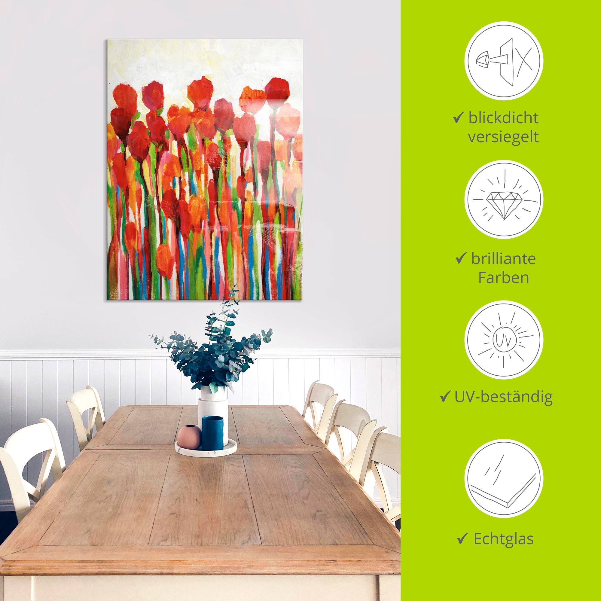 Artland Glasbild »Strotzen mit Farben II«, Blumenwiese, (1 St.), in verschiedenen Größen