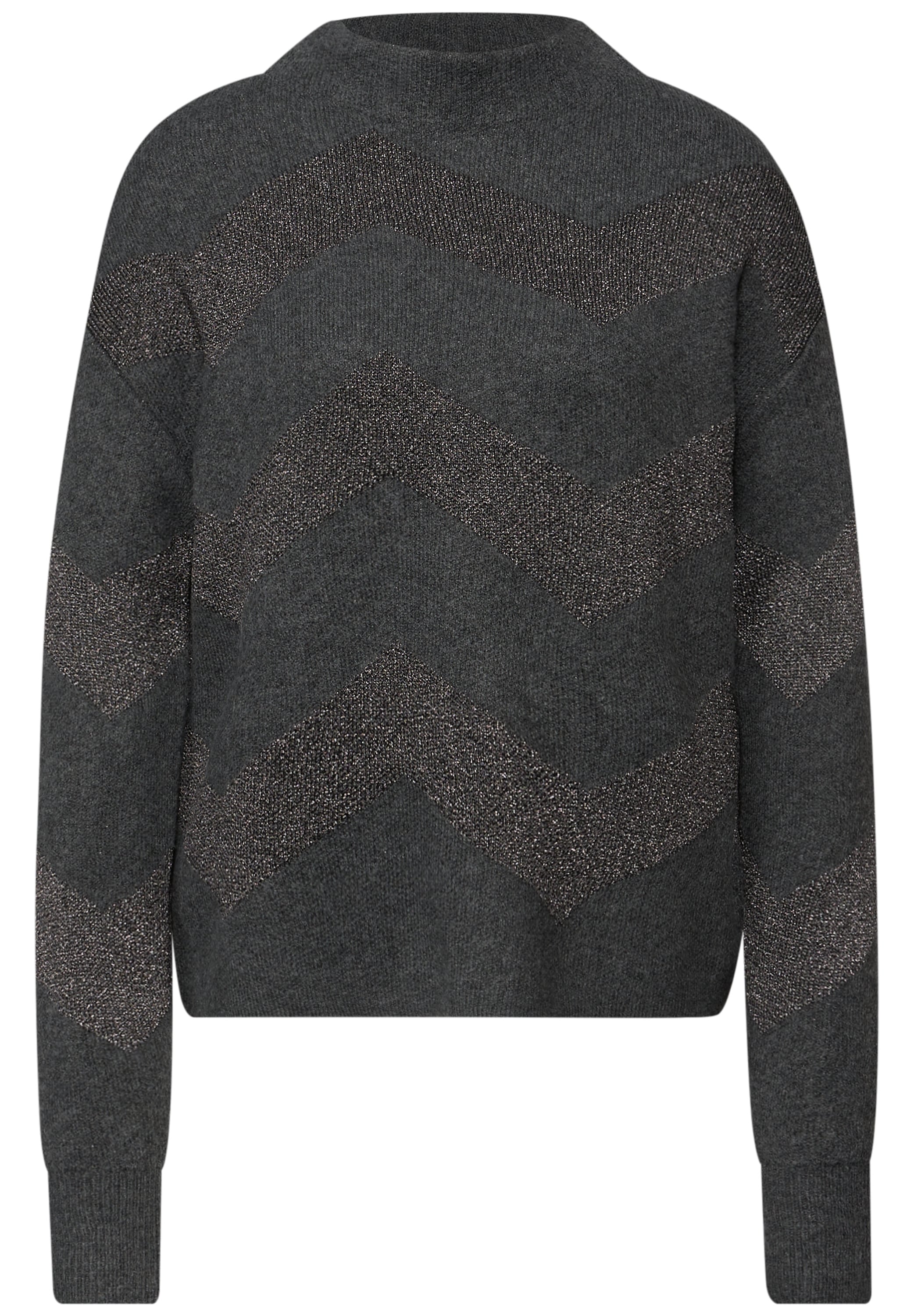 STREET ONE Stehkragenpullover mit Glitzerdetails und grafischem Muster
