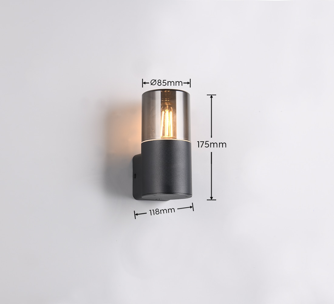 TRIO Leuchten Außen-Wandleuchte »HOOSIC, Outdoor Wandlampe exkl 1x E27 max 28W, Hauswand-Leuchte« E27 1 Stk. warmweiß - kaltweiß Garten Wandleuchte IP44, Kunststoff Schirm rauchfarbig