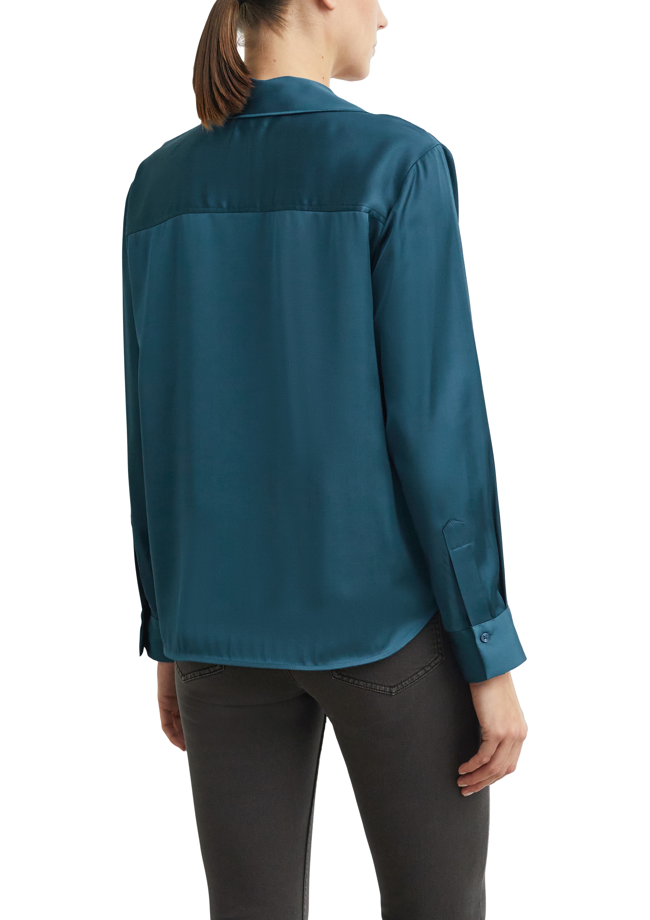 Comma Satinbluse mit V-Ausschnitt und Knopfleiste