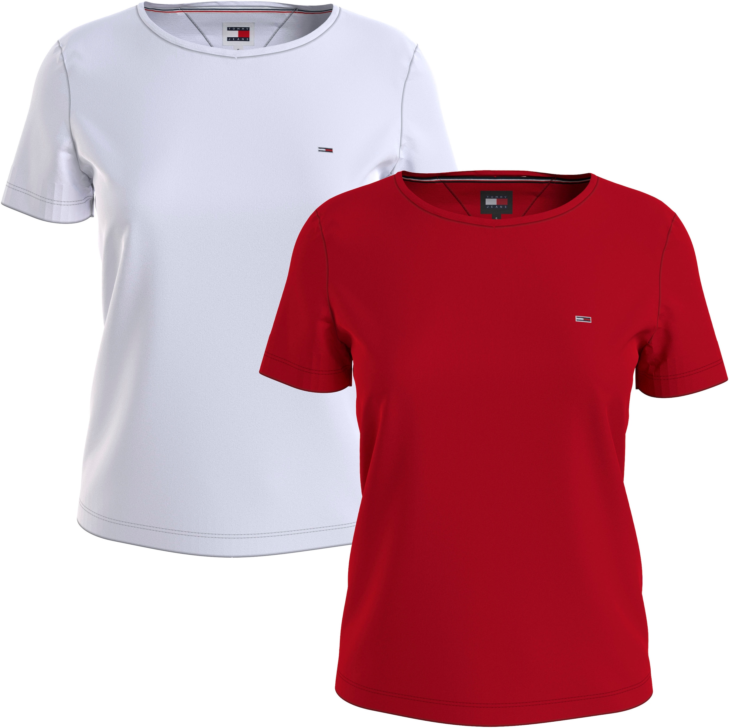 Tommy Jeans Rundhalsshirt »TJW 2PACK SOFT JERSEY TEE«, (2 tlg., 2er-Pack), mit Tommy Jeans Logo-Flag-Stickerei