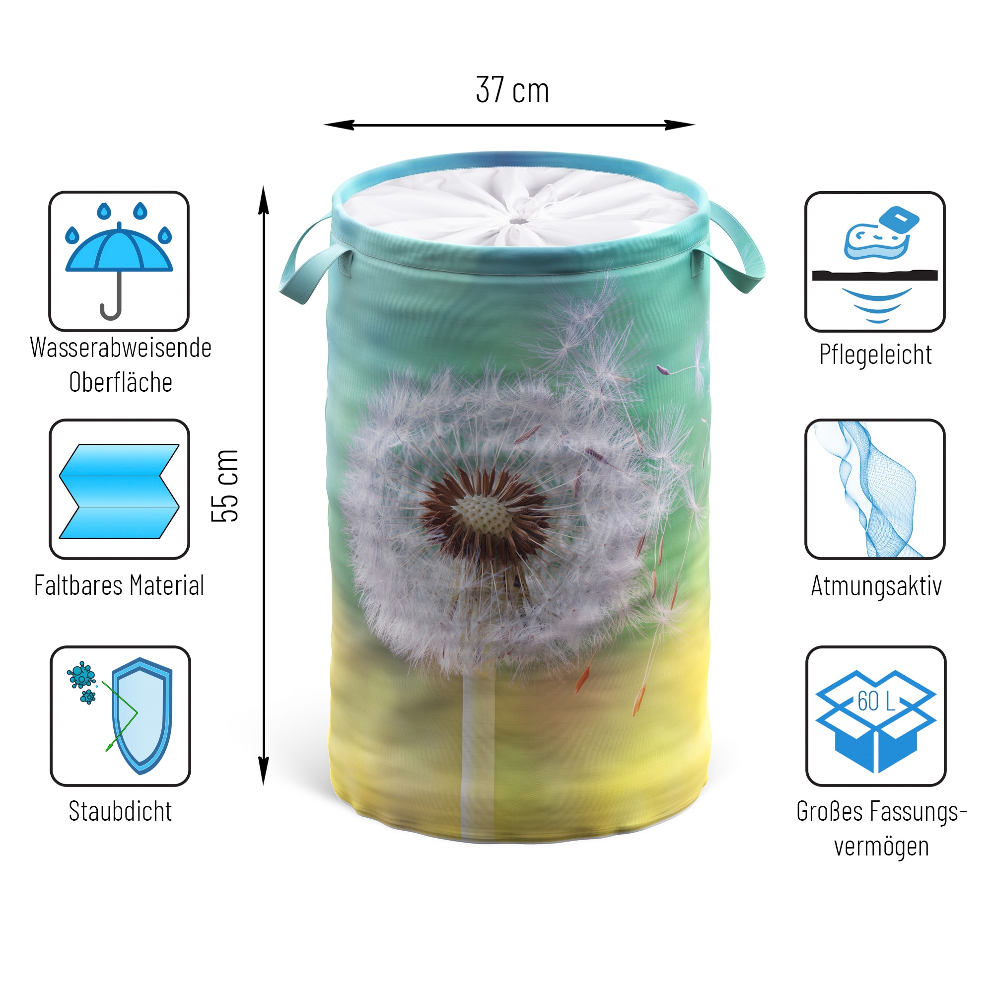Wäschekorb »Pusteblume«, 60 Sichtschutz mit | BAUR bestellen Sanilo faltbar, Liter,