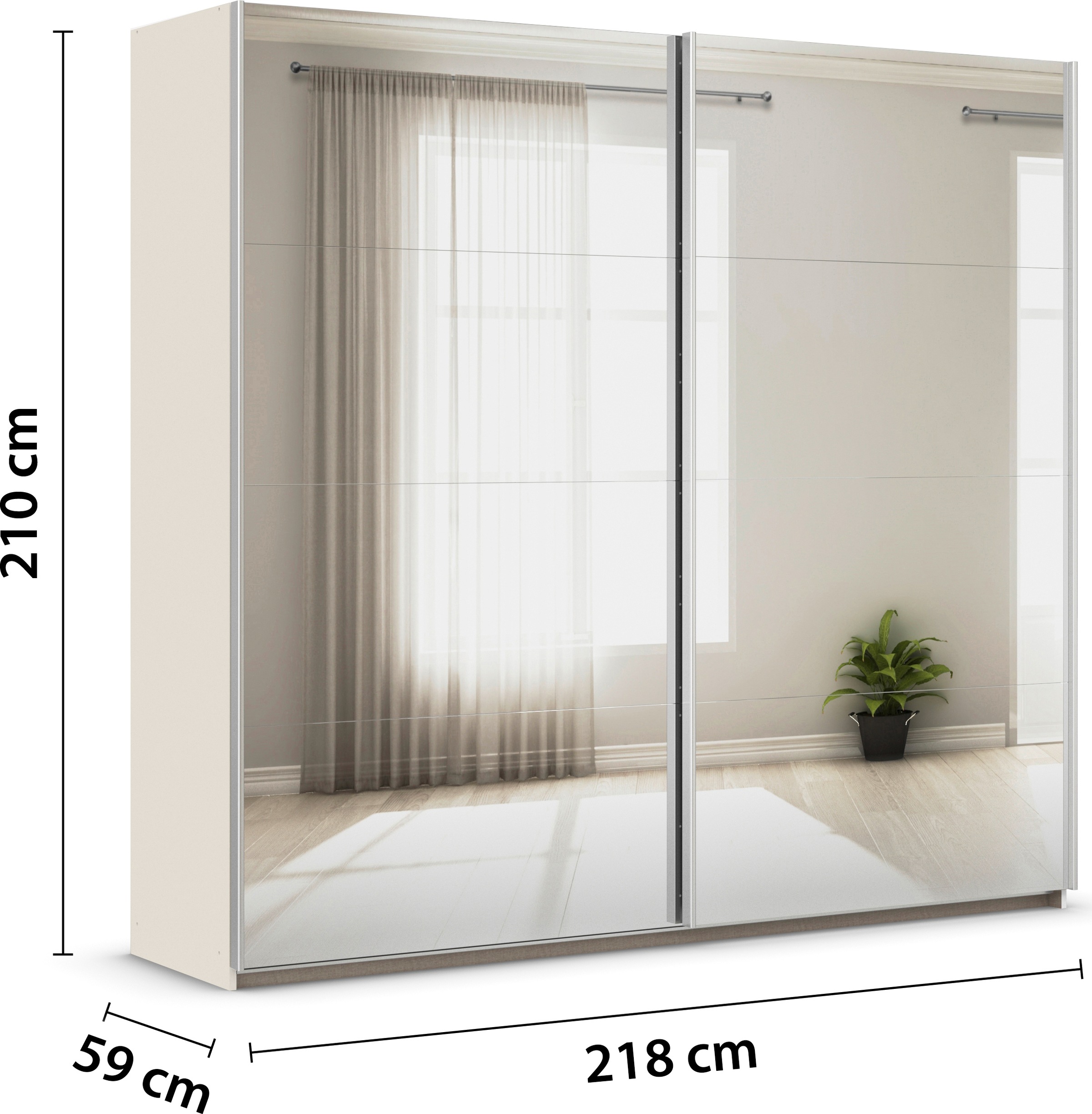 rauch Kleiderschrank »Schwebetürenschrank Schrank Garderobe Wäscheschrank ASTANA« 3 Ausstattungen BASIC/CLASSIC/PREMIUM (inkl. SOFT-CLOSE-FUNKTION),  großflächige Spiegelfront Metallgriffleisten alufarbig MADE IN GERMANY