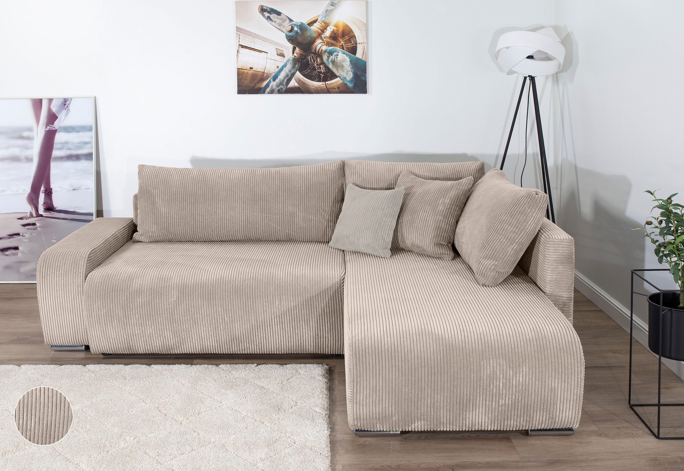 COLLECTION AB "Poppy L-Form, B: 227 cm" Schlaffunktion, Bettkasten & 1 Zierkissen