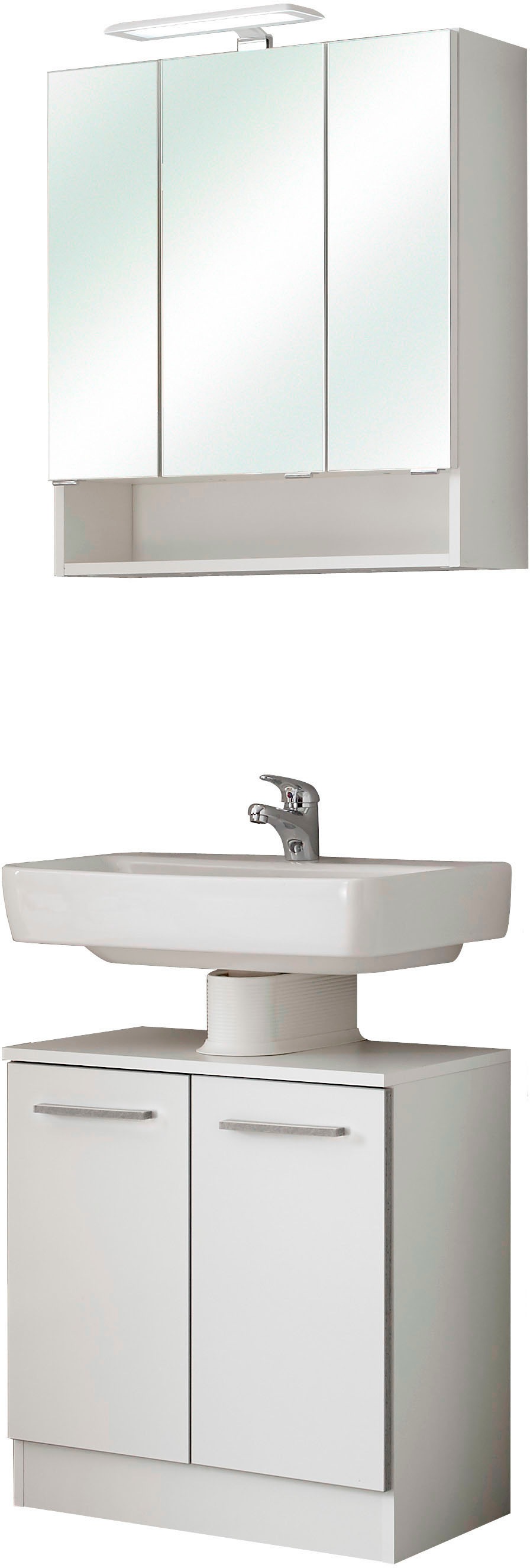 Saphir Badmöbel-Set »Quickset 953 2-teilig, Waschbeckenunterschrank und LED-Spiegelschrank«, (Set), in Weiß Glanz, Badmöbel inkl. Türdämpfer, ohne Waschbecken, 5 Türen