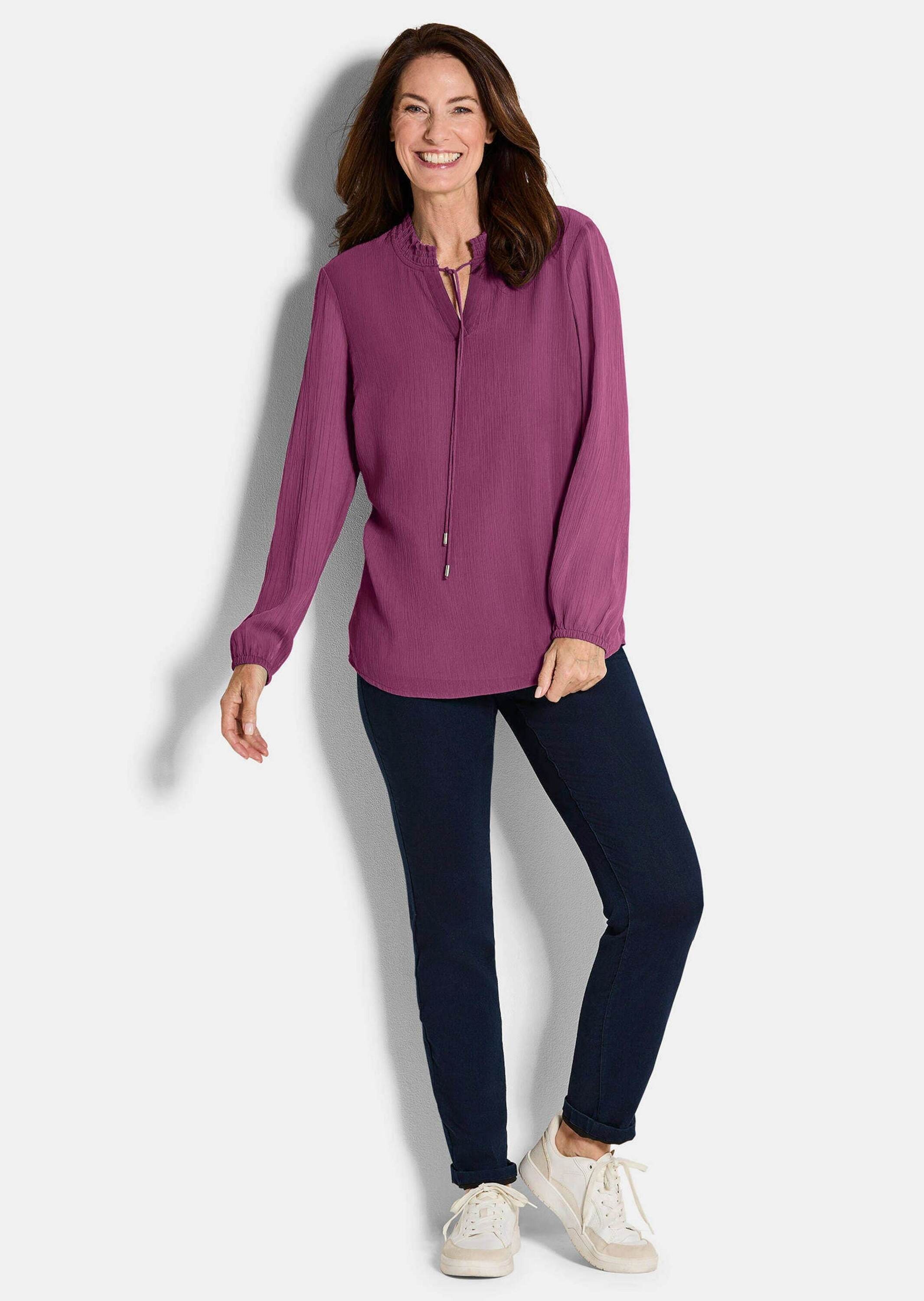 GOLDNER Chiffonbluse "Elegante Jersey-Bluse mit Rundhals" günstig online kaufen