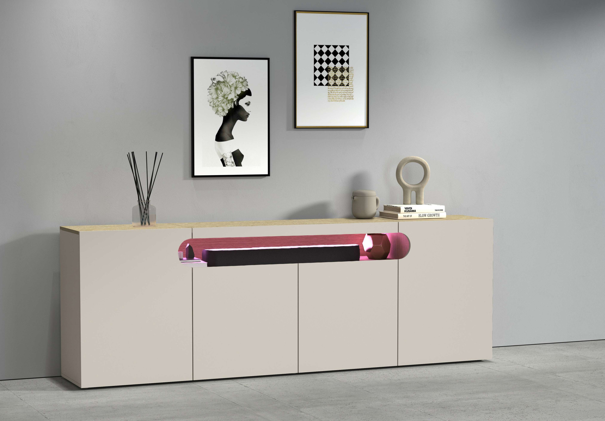 OTTO home Sideboard "Sideboard REAL, Kommode, Schrank, Kredenz" 1 Stk. tlg. Mit 4 Türen, davon 2 abgerundet, die ein ovales offenes Fach bilden