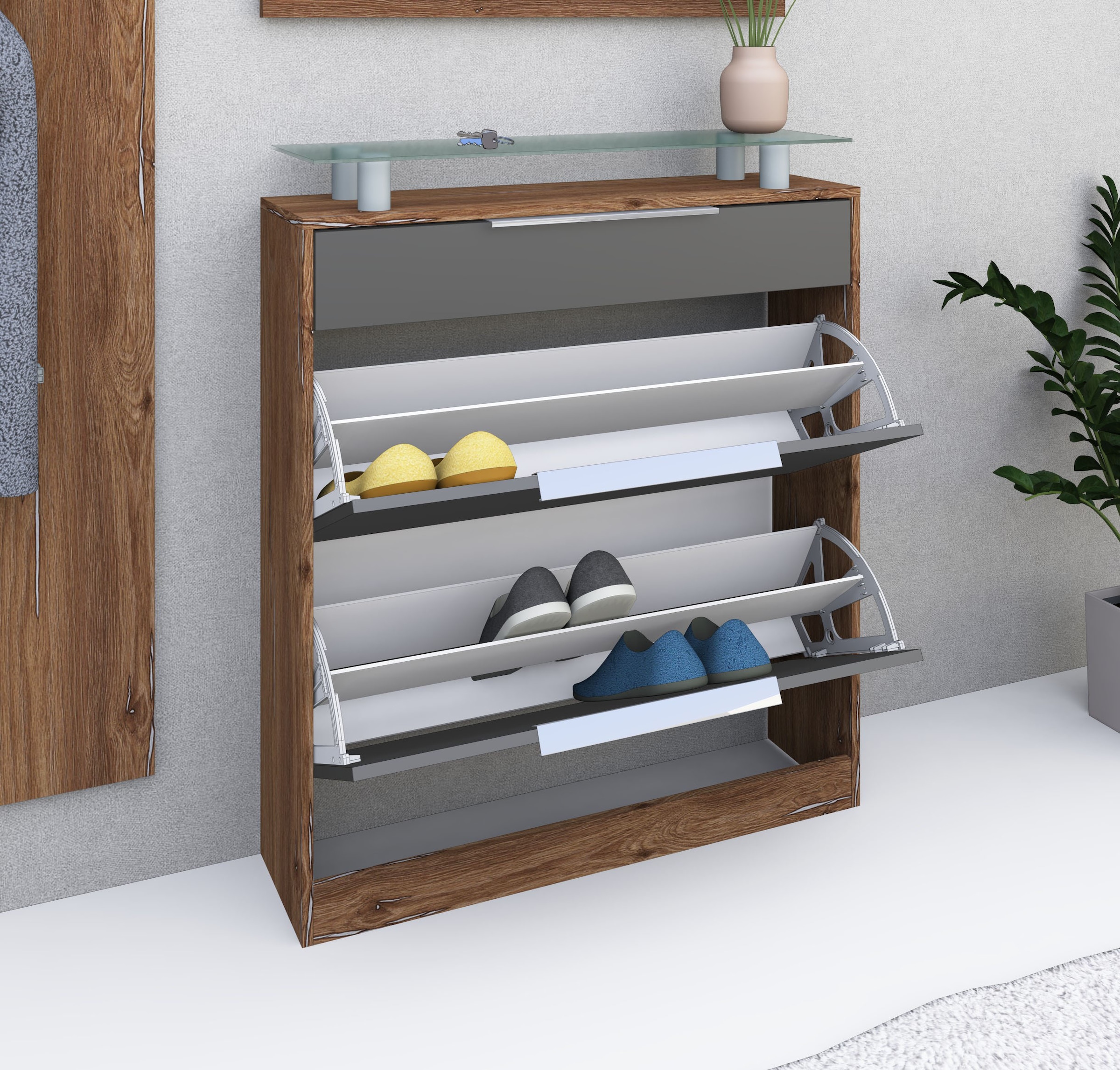 borchardt Möbel Schuhschrank »Oliva«, Breite 89 cm, stehend, mit 2 Doppeltrommeln und 1 Schubkasten