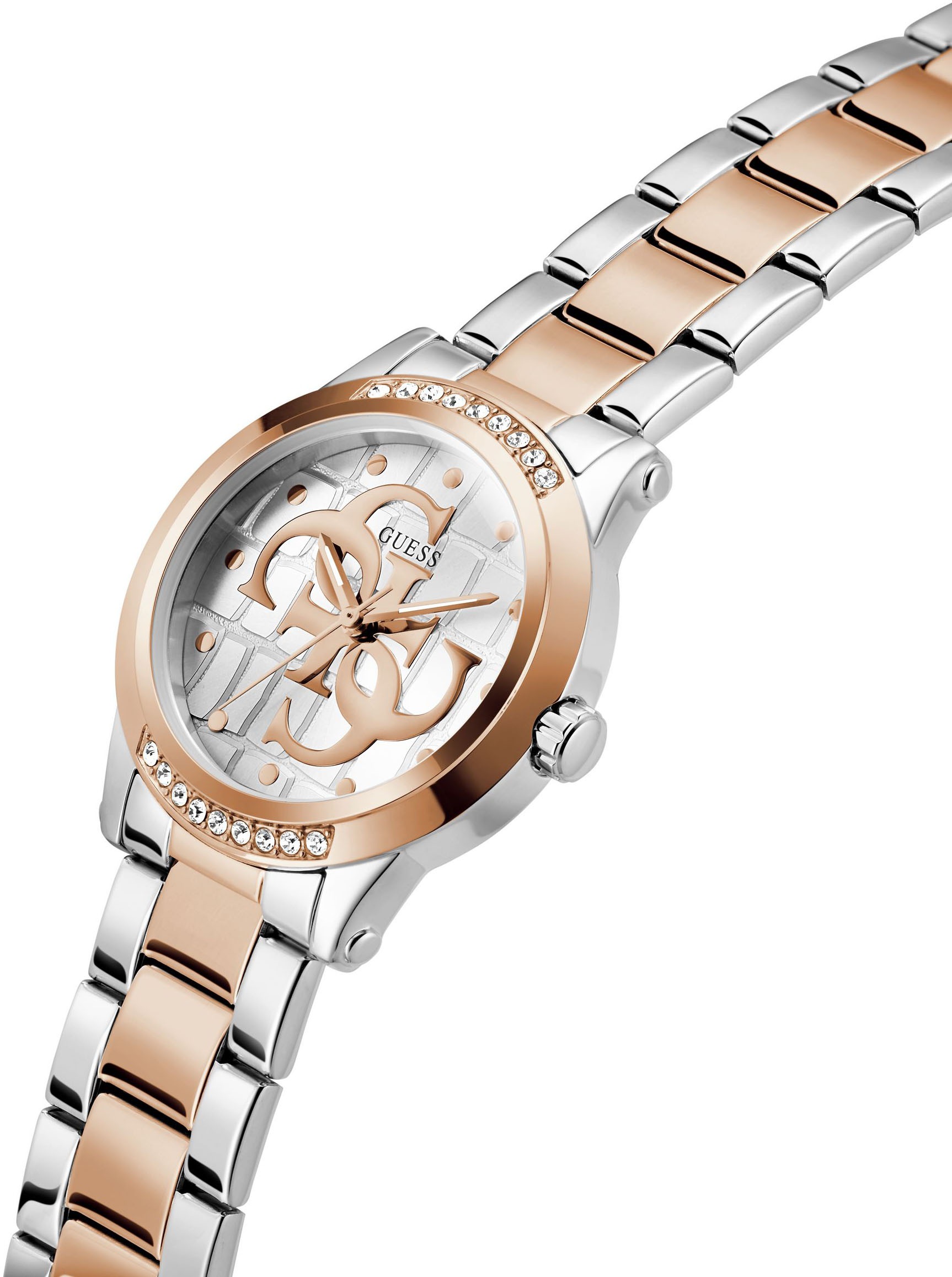 Guess Quarzuhr »ANNETTE«, Armbanduhr, Damenuhr, Edelstahlarmband, analog