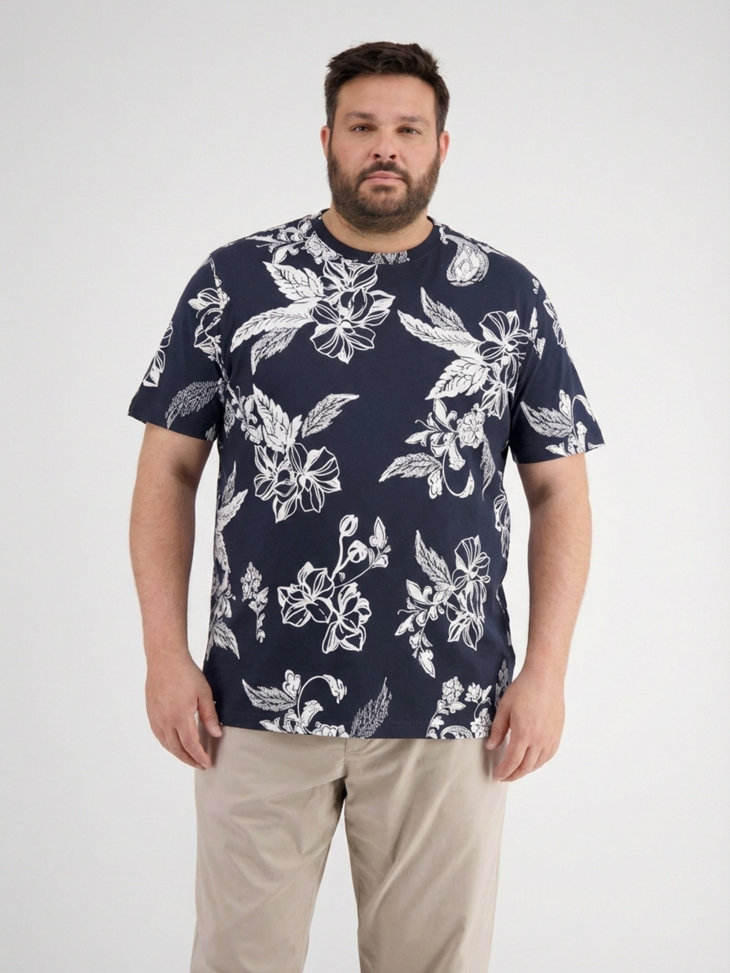 LERROS T-Shirt "T-Shirt mit O-Neck, All-over-Print in grossen Größen"