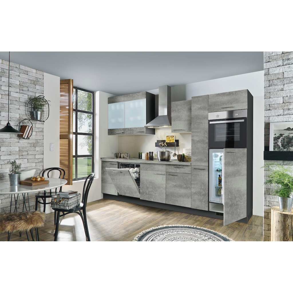 Express Küchen Küchenzeile »Trea«, mit E-Geräten, vormontiert, mit Vollauszug und Soft-Close-Funktion, Breite 310 cm