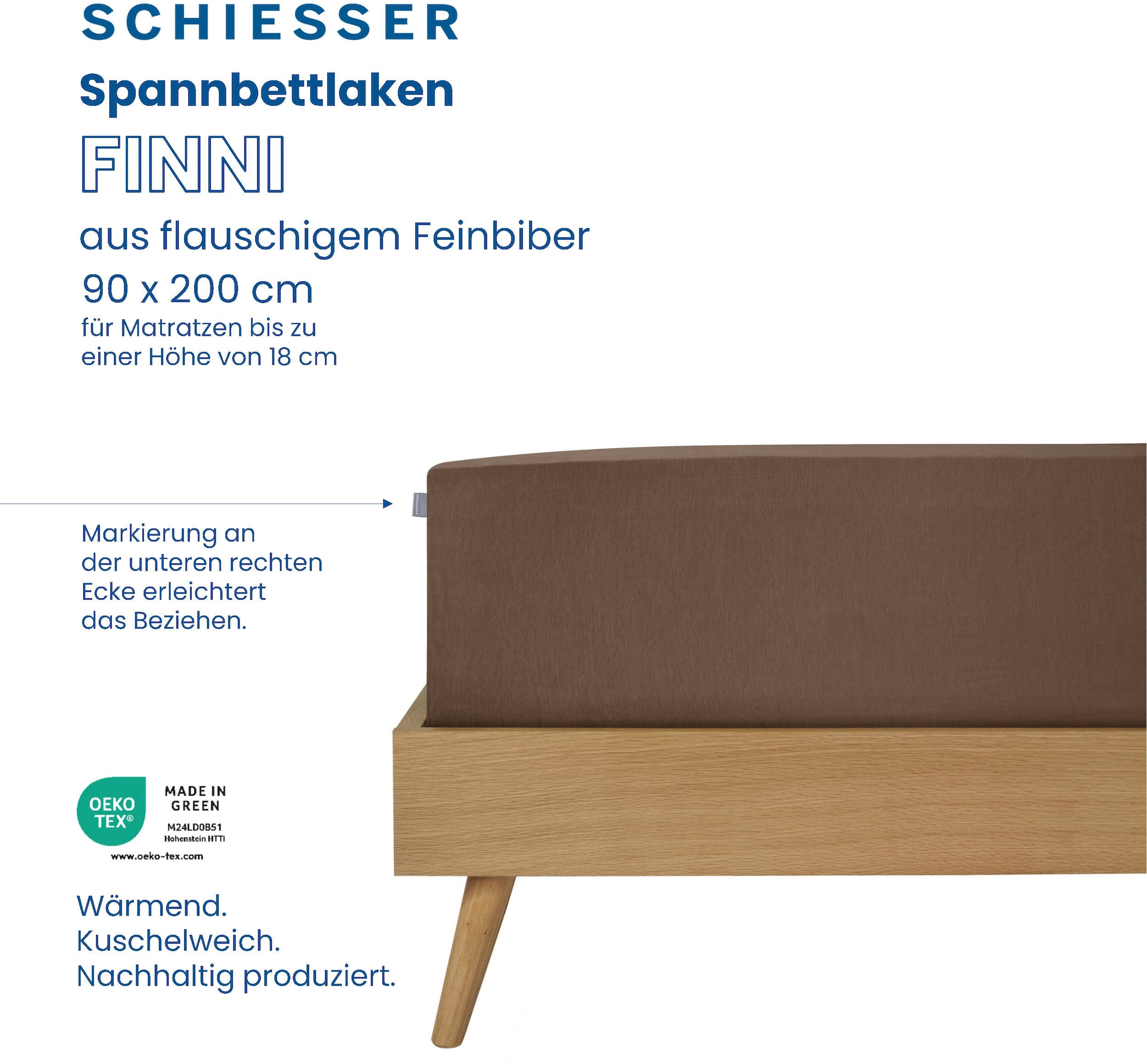 Schiesser Spannbettlaken »Finni aus wärmender Baumwolle« für Matratzen bis zu 18 cm Höhe, Made in Green