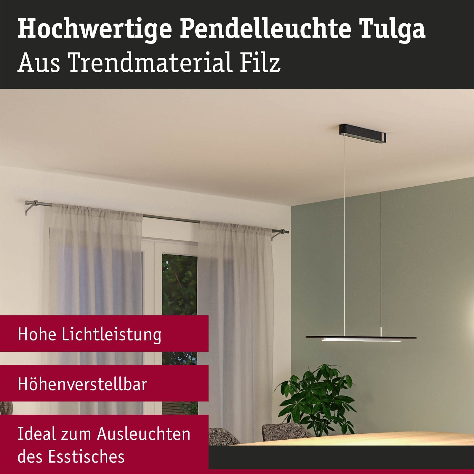 Paulmann LED Pendelleuchte »Tulga 27W Anthrazit«, 1 flammig, 3-Step-Dim