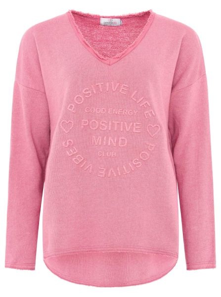 Zwillingsherz Sweatshirt "Positive Mind" ausgefranster V-Ausschnitt, günstig online kaufen
