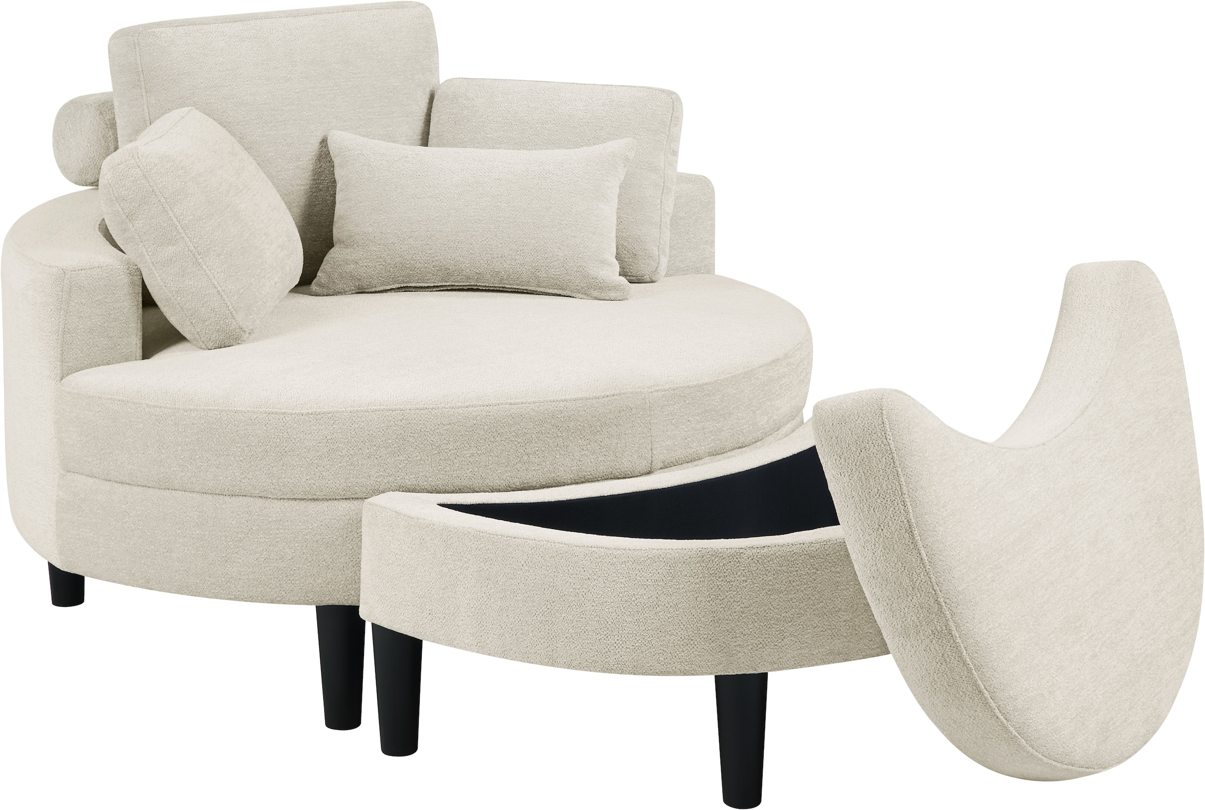 ATLANTIC home collection Loveseat »Ravi«, XXL- Sessel, inklusive Stauraumhocker, Rückenkissen & drei Zierkissen