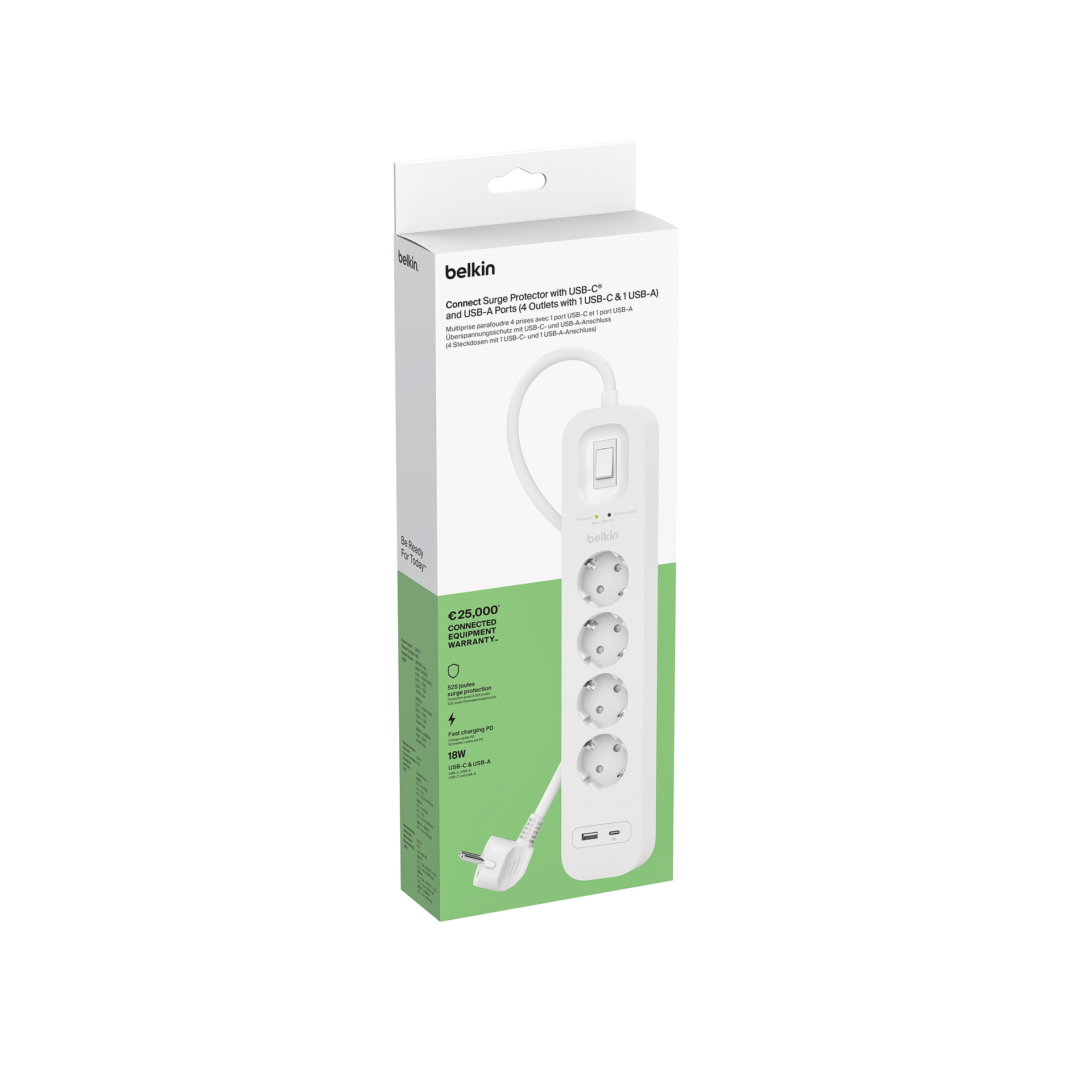 Belkin USB-Verteiler »Surge Plus Steckdosenleiste 4-Fach«, 18 Watt PD-Schnellladen