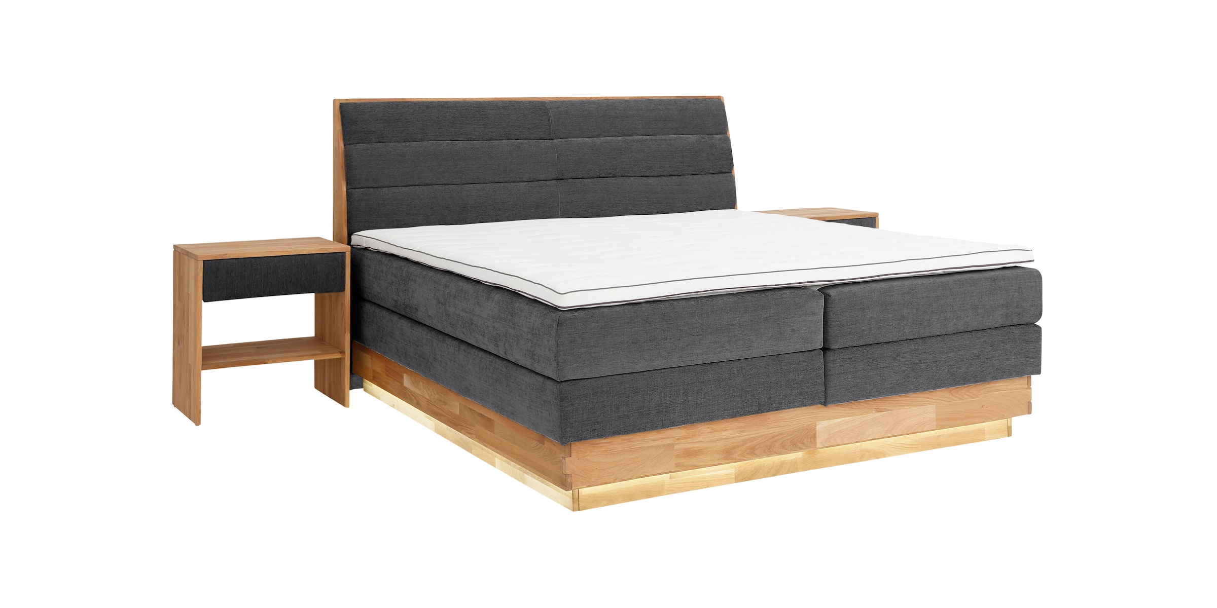 OTTO products Boxspringbett, LED-Beleuchtung, mit zertifizierten, recycelten Bezugsstoffen