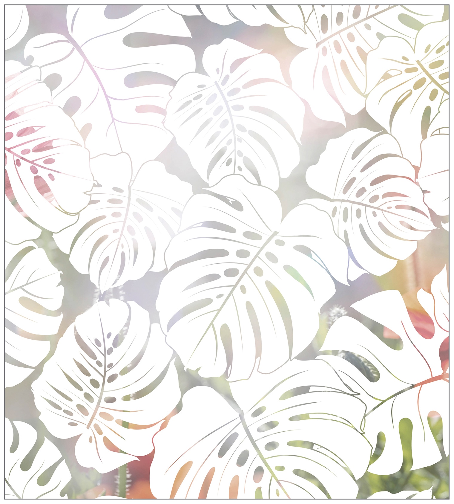 MySpotti Fensterfolie "Look Monstera white", halbtransparent, glattstatisch haftend, 90 x 100 cm, statisch haftend