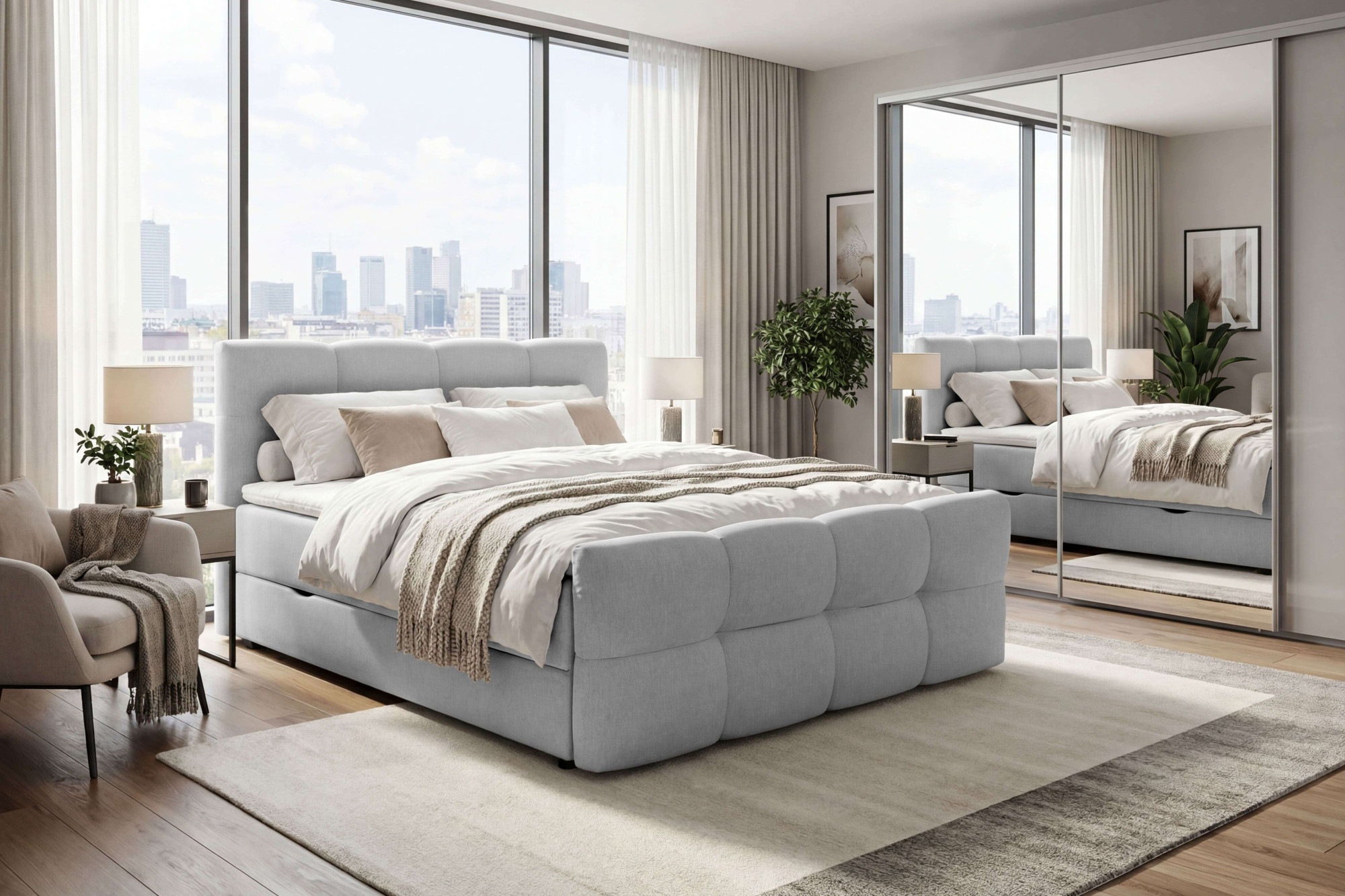Boxspringbett OTTO HOME "HARRY, Doppelbett, Polsterbett, Federkernbett, 160, 180 cm", 81 grau, B:185cm L:220cm, Hartfaserplatte, Kunststoff, Massivholz, Polyester, Spanplatte, Komplettbetten, Boxspringbett, Boxbett: 5-Z-Taschenfederkern im Unterbau, Härte