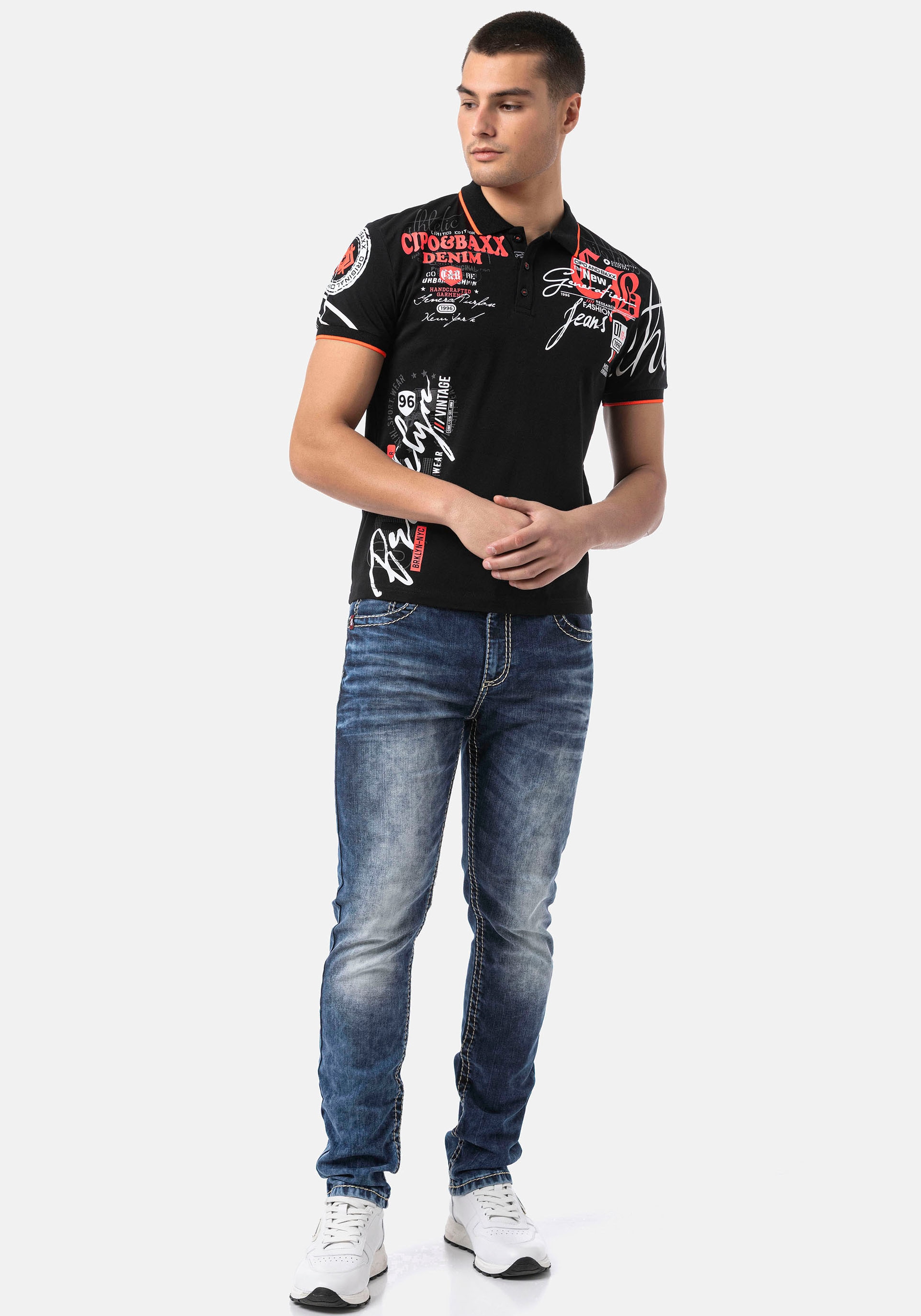 Cipo & Baxx Poloshirt, mit markantem Print