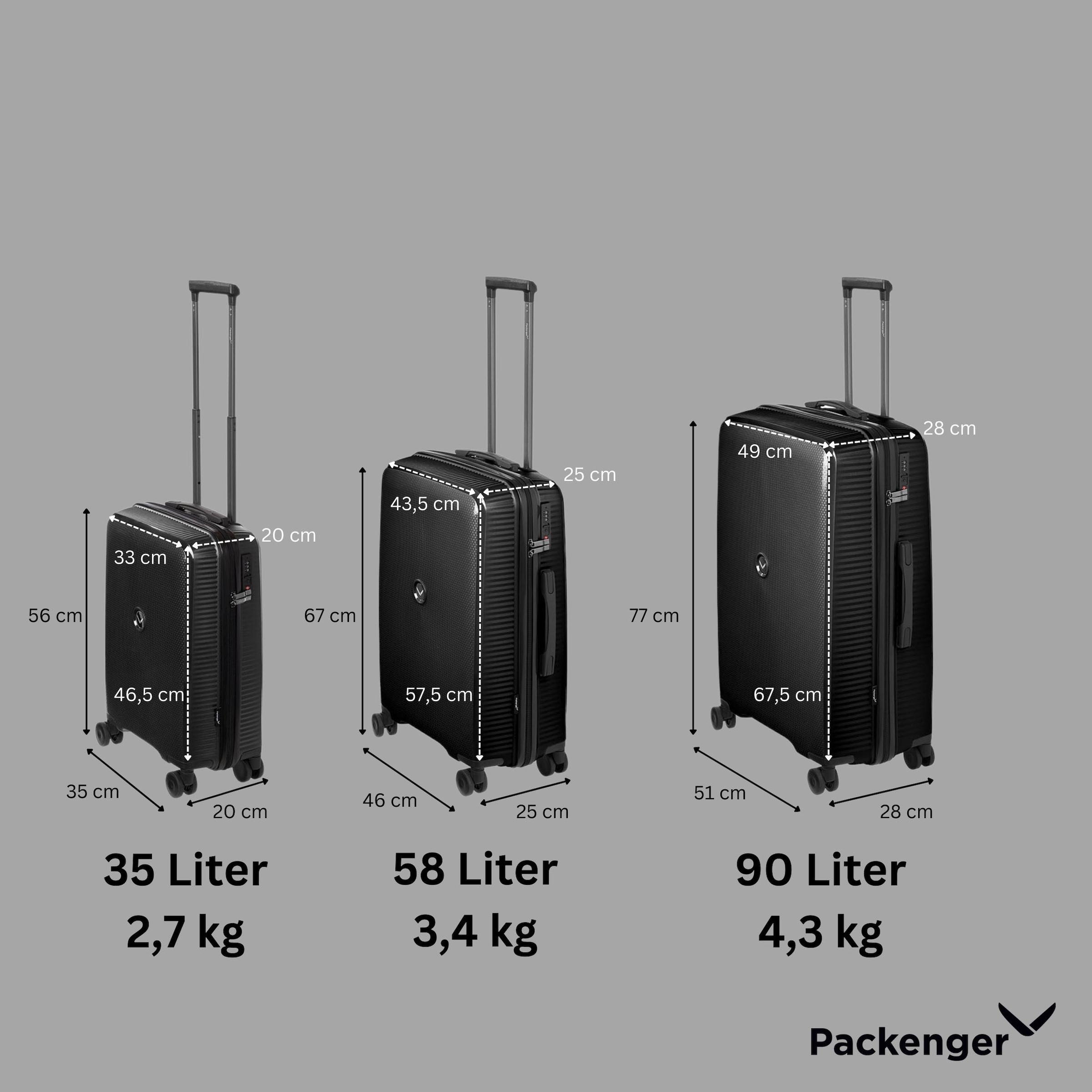 Packenger Kofferset »Macario«, (Set, 3 tlg., Koffer M, L, XL), Travel-Set, Reiseset, Koffer klein mittel groß, Trolleyset