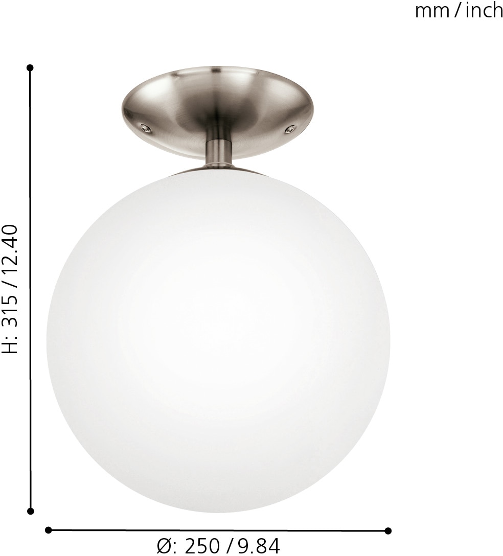 EGLO Deckenleuchte »RONDO Deckenlampe, Stahl und Glas, E27, IP20, Wohnzimmerlampe, Lampe«, 1 flammig, Leuchtmittel E27 | Leuchtmittel wechselbar-ohne Leuchtmittel, Deckenleuchte, H31,5 x Ø25 cm, nickel-matt, 1X60W exkl.