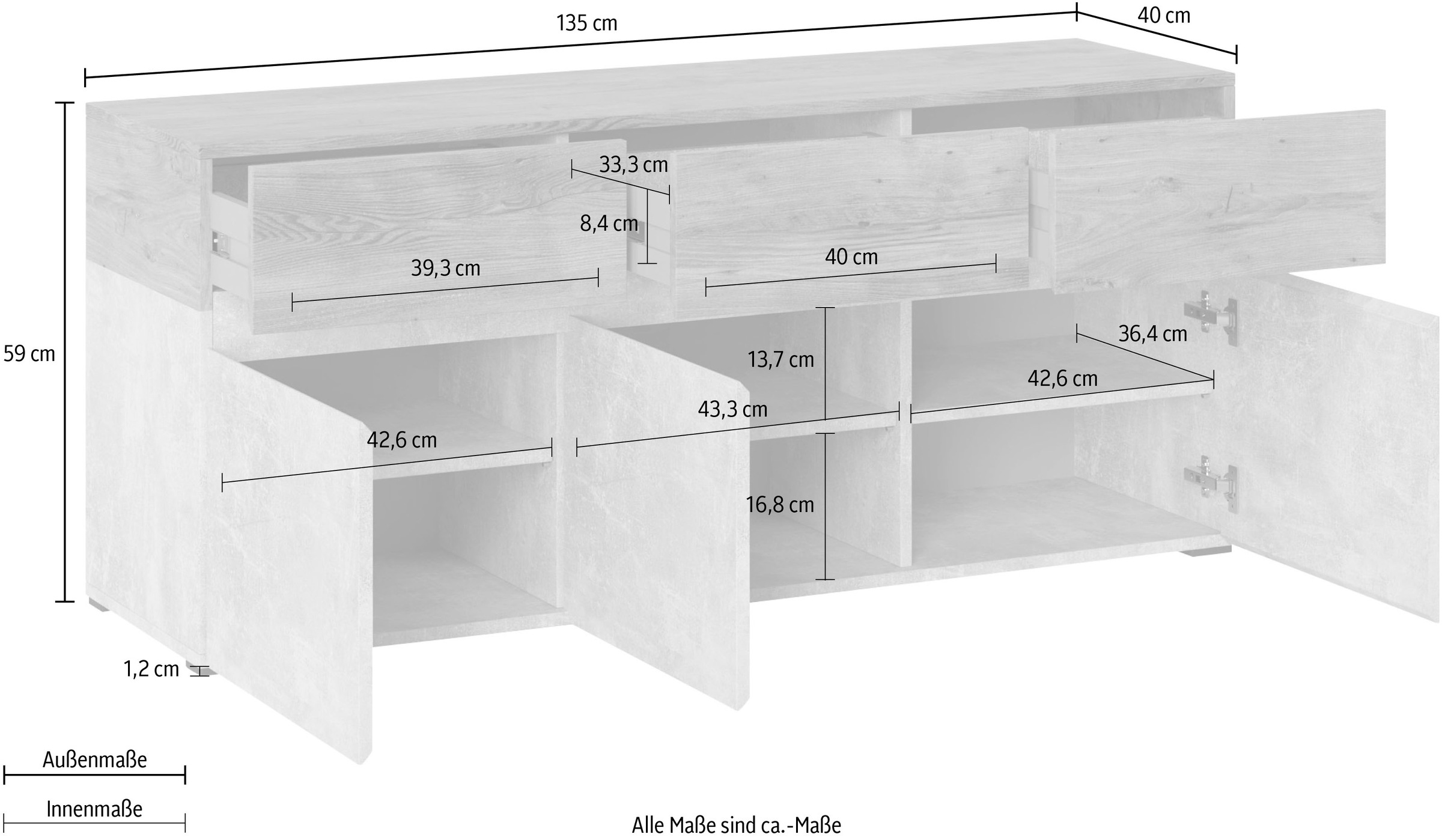 INOSIGN Lowboard »Rimini«, Breite 135 cm