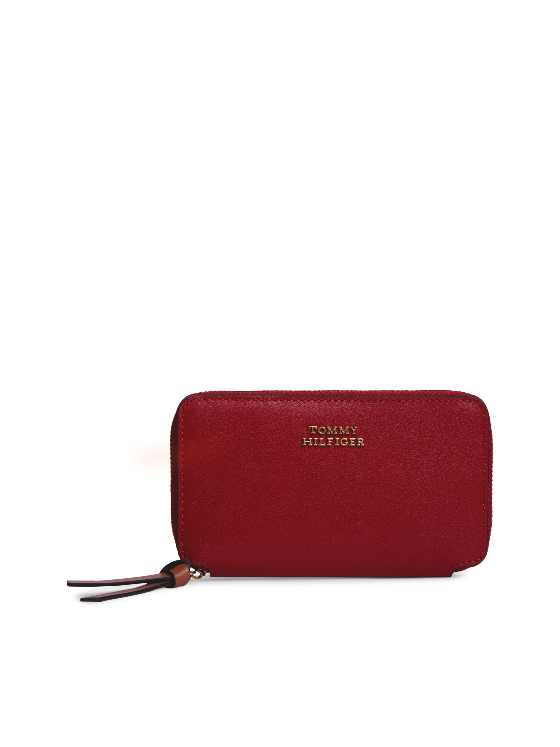 Tommy Hilfiger Geldbörse "TH LEATHER MED ZA WALLET" Damen Geldbeutel, Portemonnaie mit goldfarbenem Logoschriftzug