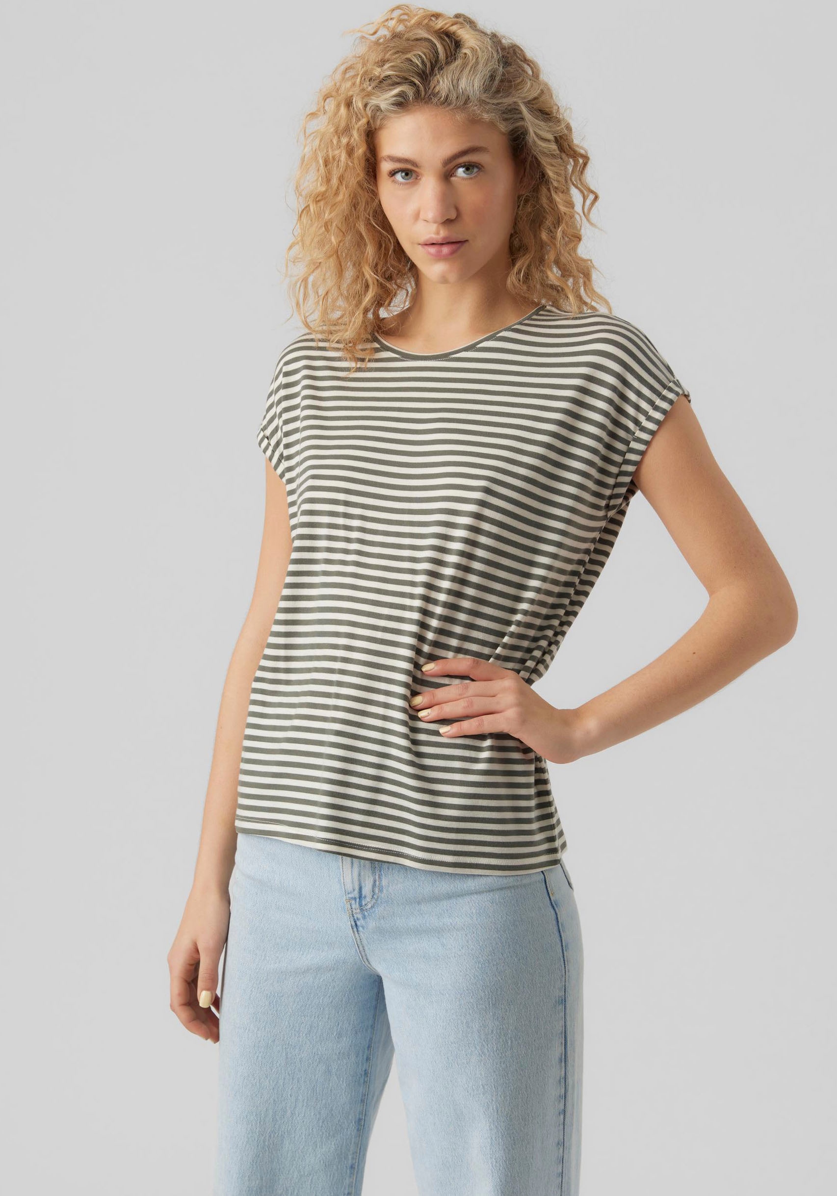 Vero Moda Rundhalsshirt "VMAVA PLAIN SS TOP STRIPE GA JRS NOOS" Materialmix günstig online kaufen