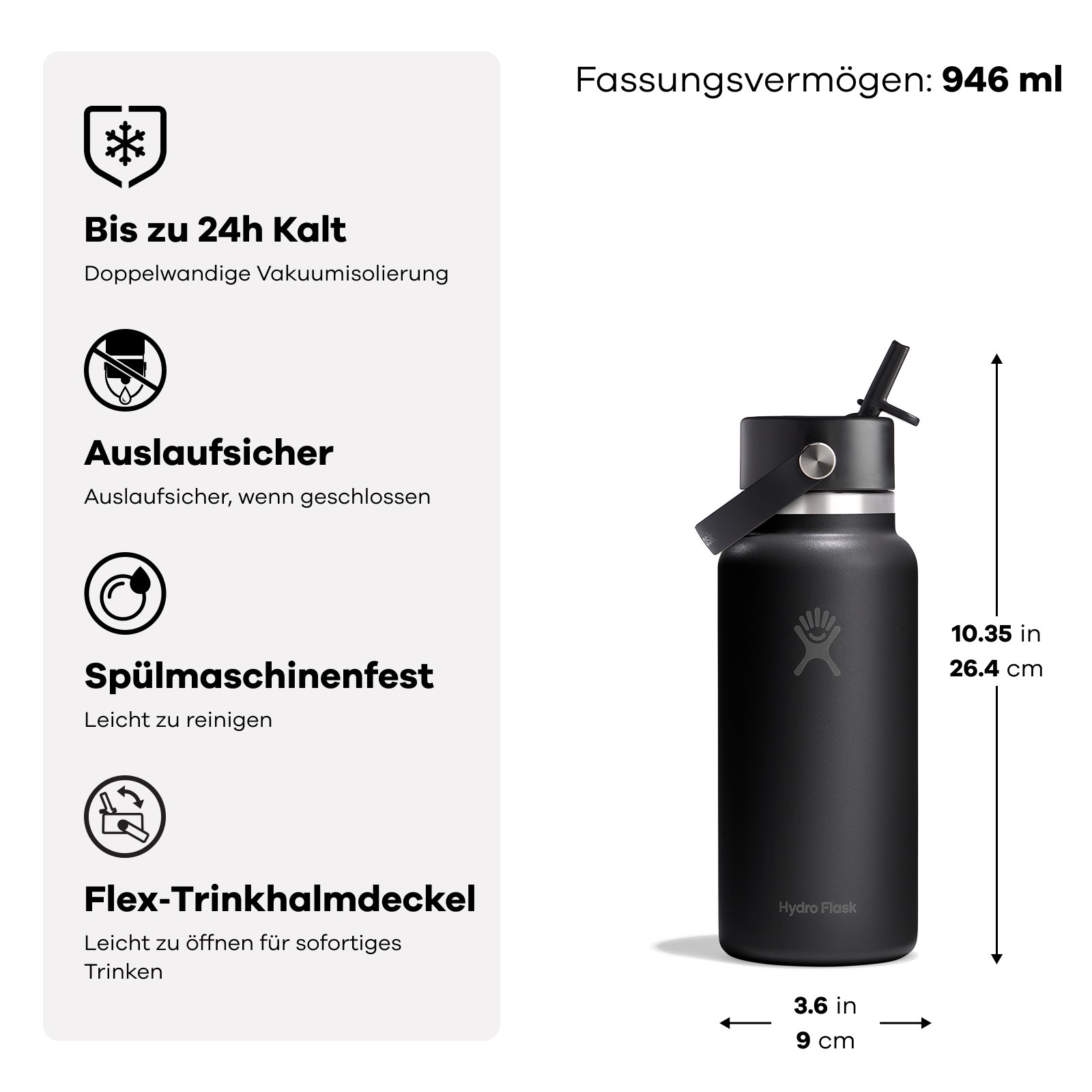 Hydro Flask Trinkflasche »32 OZ Wide Flex Straw Cap, 946 ml« geeignet für alle Wide Mouth Kappen und Deckel