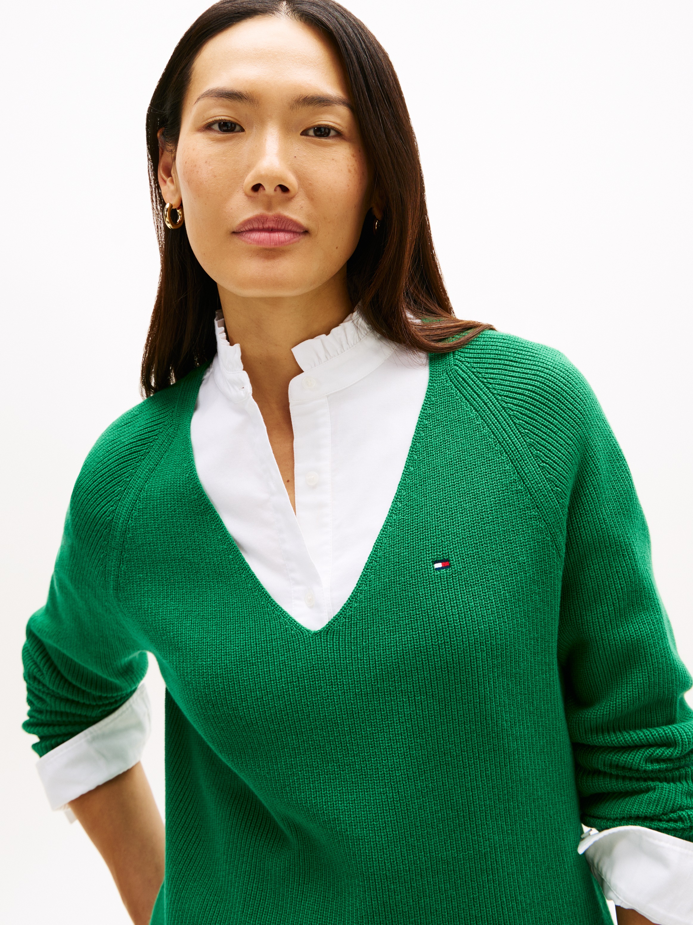 Tommy Hilfiger Strickpullover "CO CARDI STITCH V-NK LS" mit Logostickerei günstig online kaufen