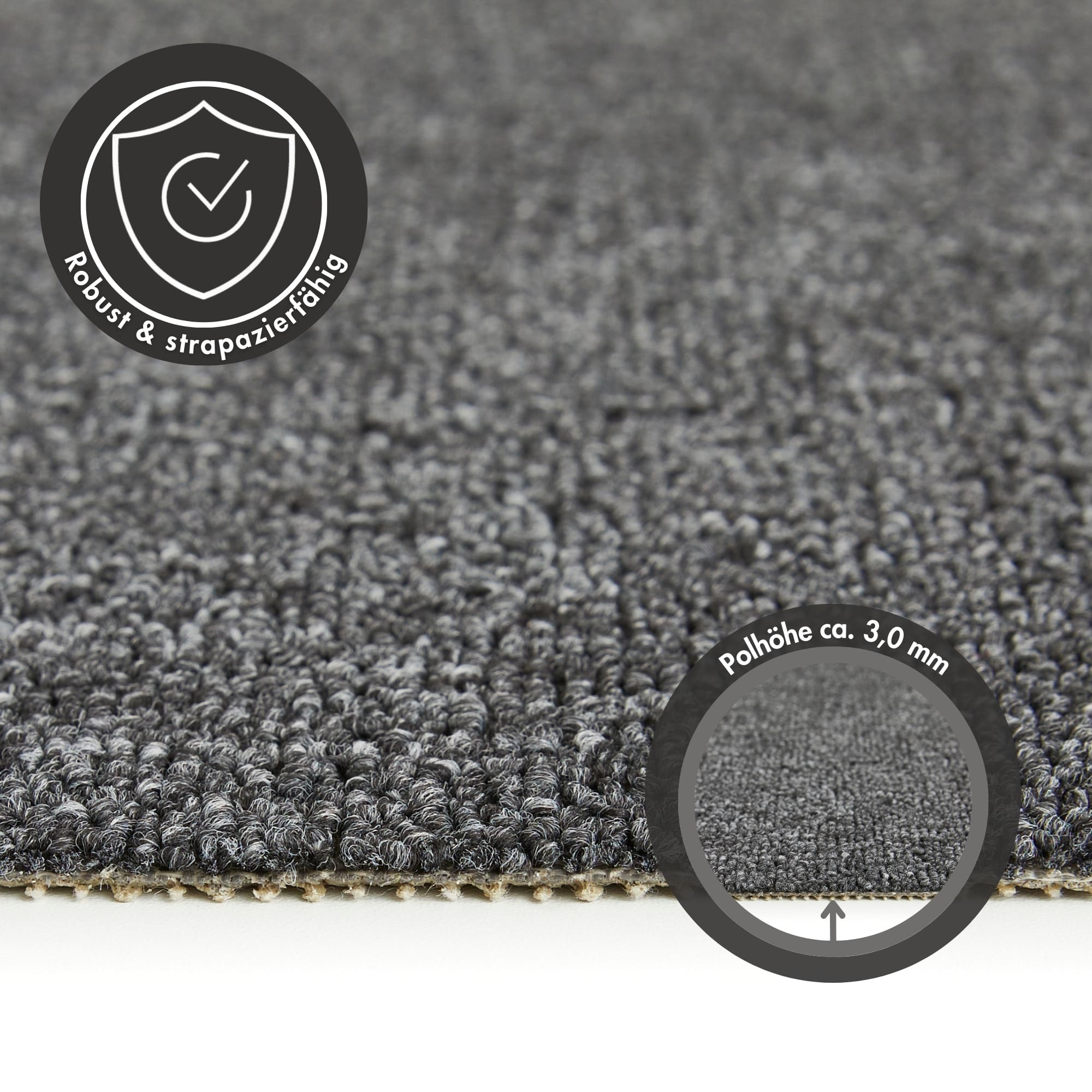 Teppichboden ANDIAMO "Barbara, Feinschlinge, Gesamthöhe 4,5 mm, Made in Netherlands", grau (anthrazit), B:200cm L:300cm, Kunstfaser, Teppiche, meliert, Breite 200 oder 400 cm, strapazierfähig, pflegeleicht 3