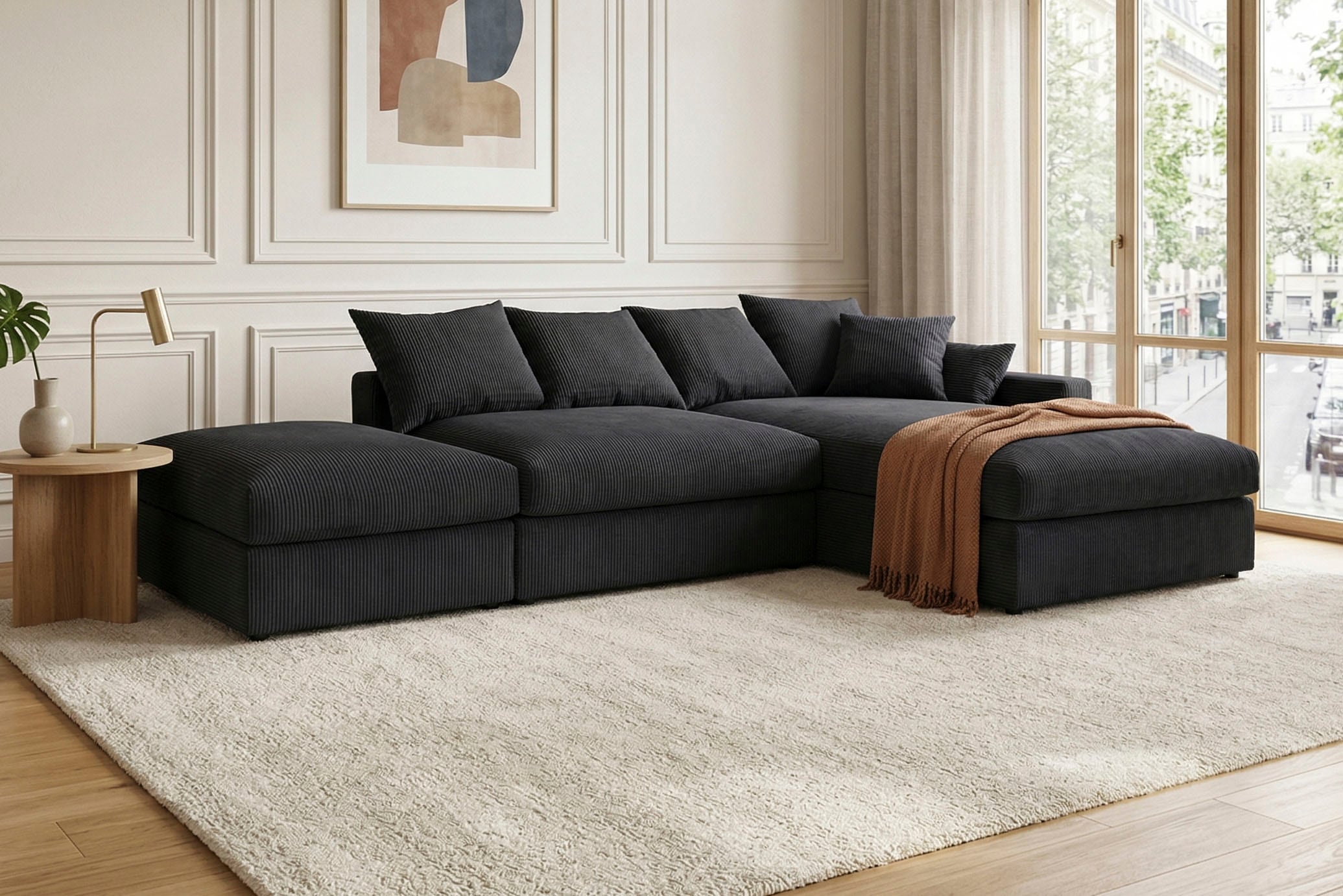 OTTO home Ecksofa "Cosy Lounge L-Form, Breite 333 cm" Mega-Sofa mit Cordstoff bezogen, mit Federkern & 4 Zierkissen