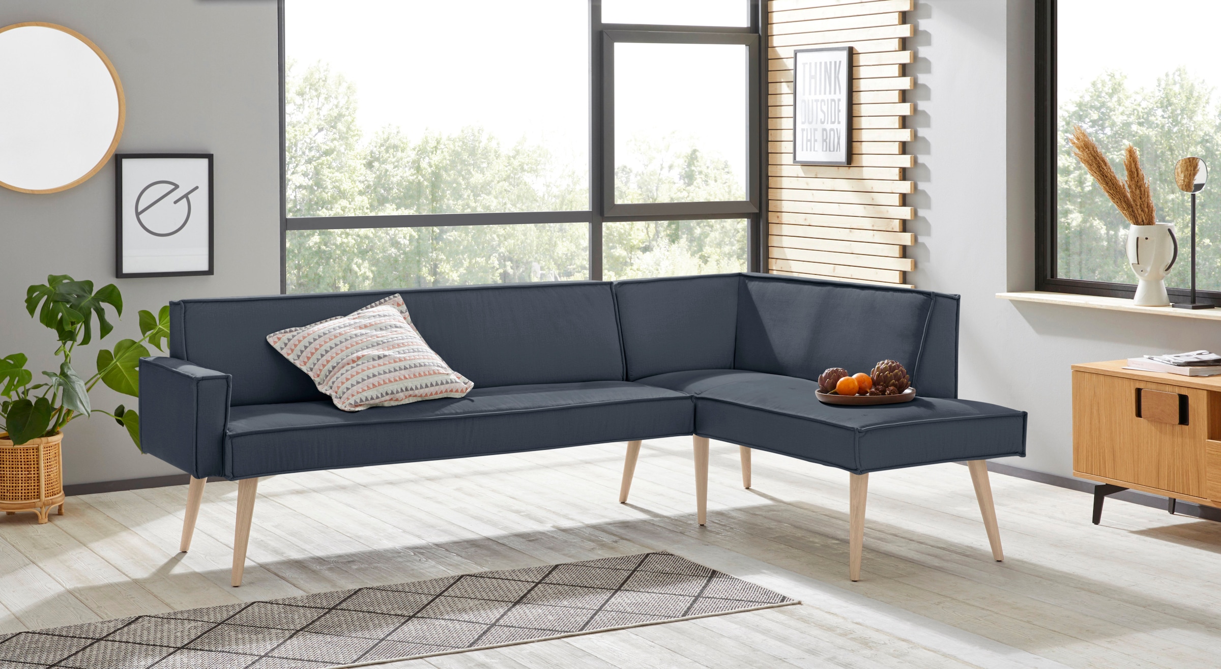 exxpo - sofa fashion "Lungo, moderne Kedernaht, bequem und elegant, hoher Holzfuß" hochwertige Detailverarbeitung, frei im Raum stellbar