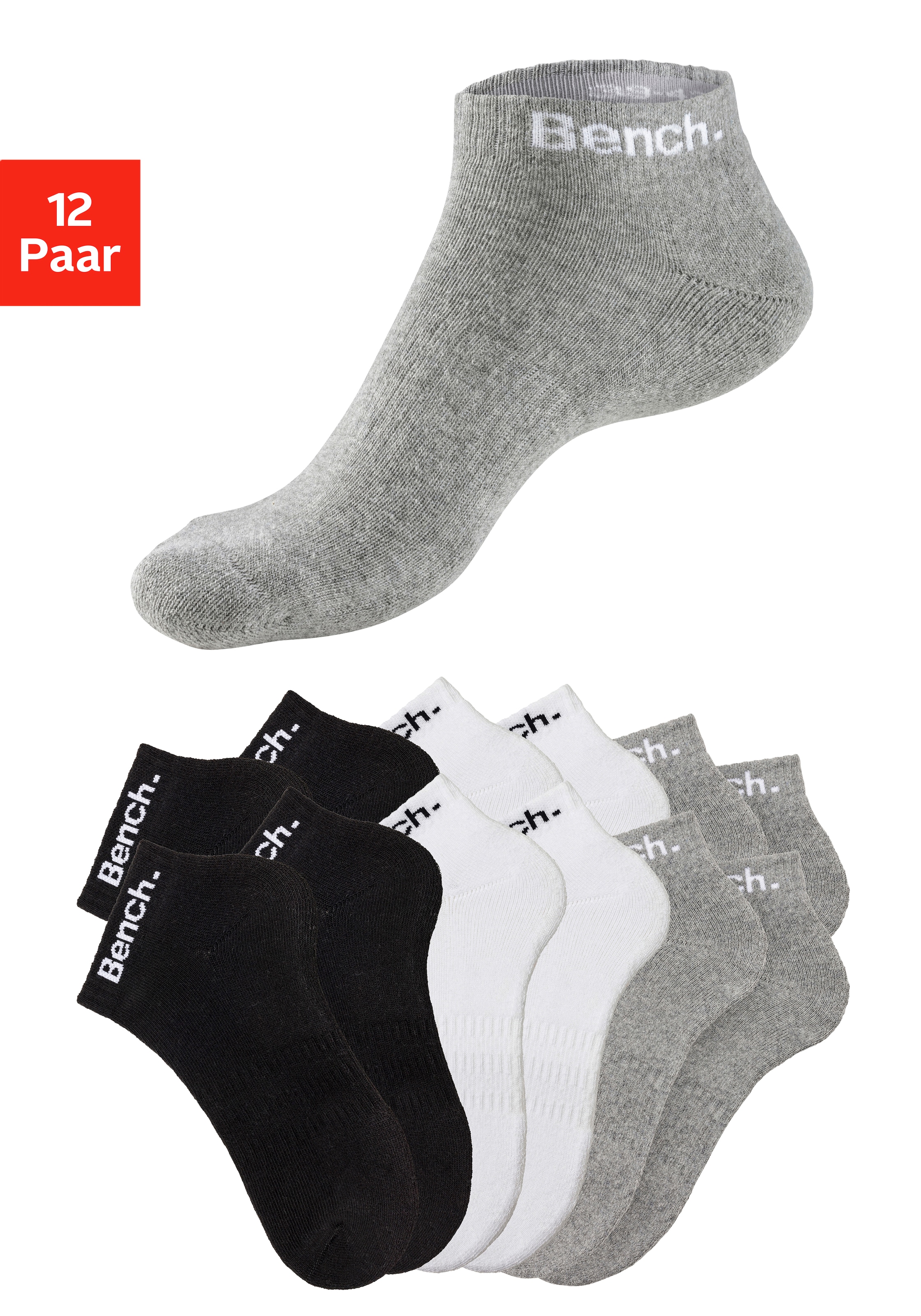 Bench. Sportsocken "Damen Herren Tennis Kurzsocken Quartersocken" Packung, 12 Stk. tlg. mit Halbfußfrottee und Mittelfußgummi