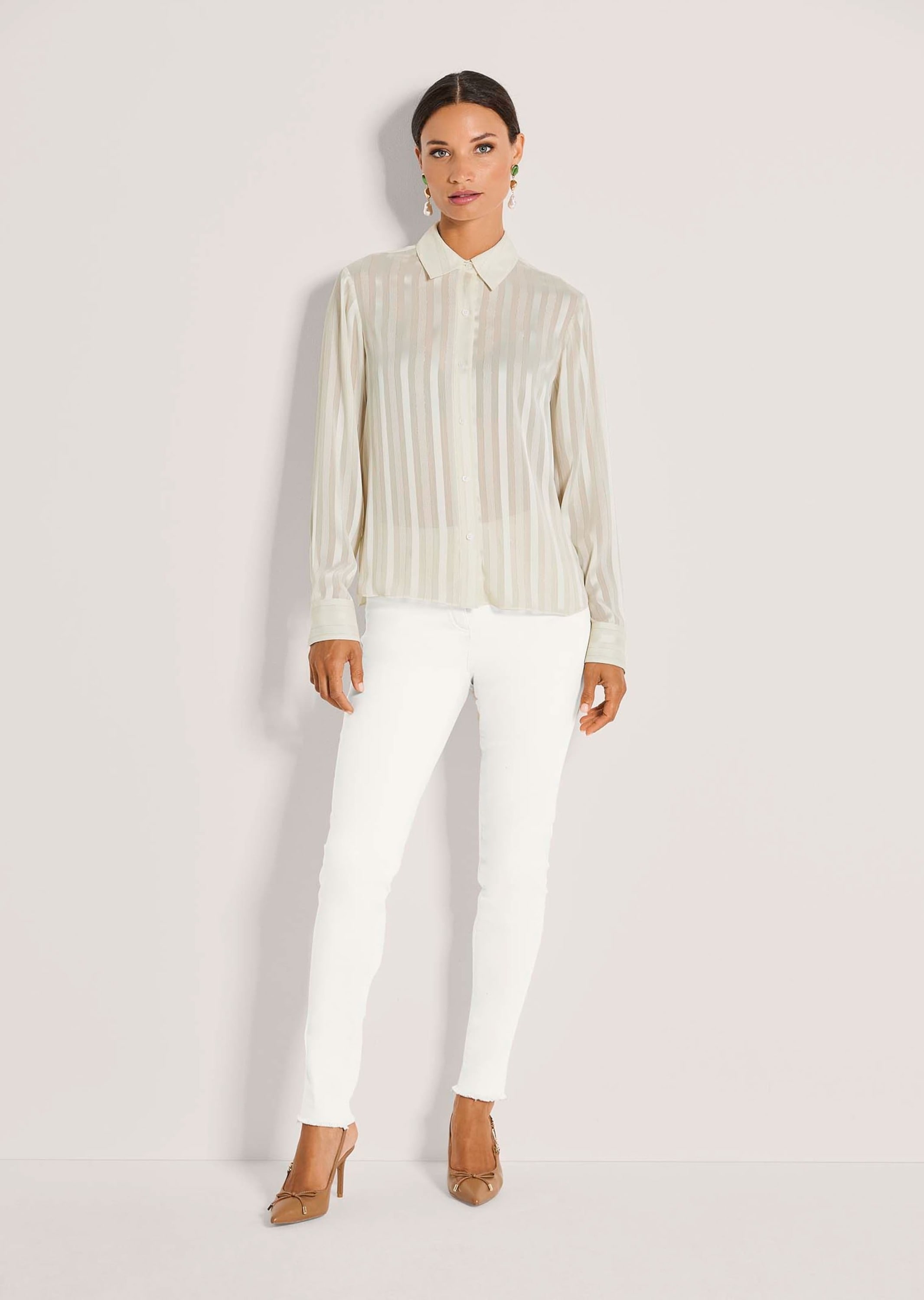 MADELEINE Langarmbluse »Hemdbluse Elegante Streifenbluse mit Glanzeffekt« Feine Transparenz