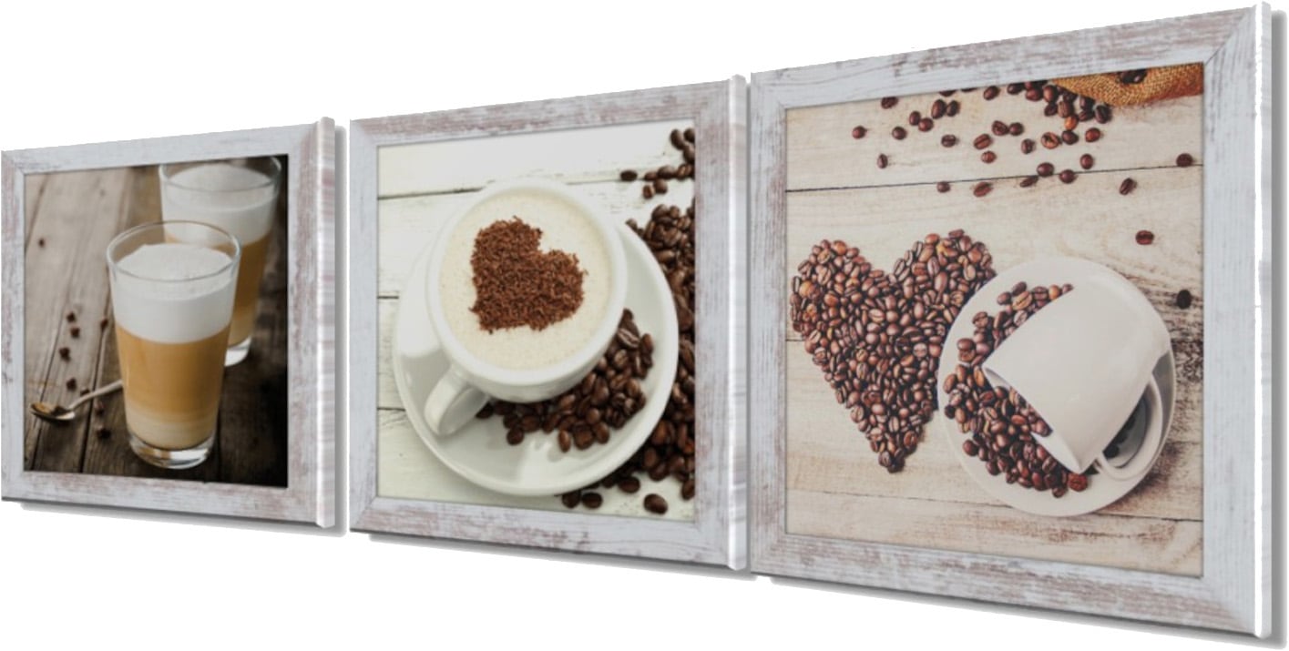 Bönninghoff Bild mit Rahmen »3er-Set gerahmte Bilder KAFFEE 3x23x23 cm – Deko für Küche & Bar« Getränke | Kaffee | Kaffee Bilder 1 Stk. tlg. mehrteiliges Bilder-Set, harmonisch aufeinander abgestimmt