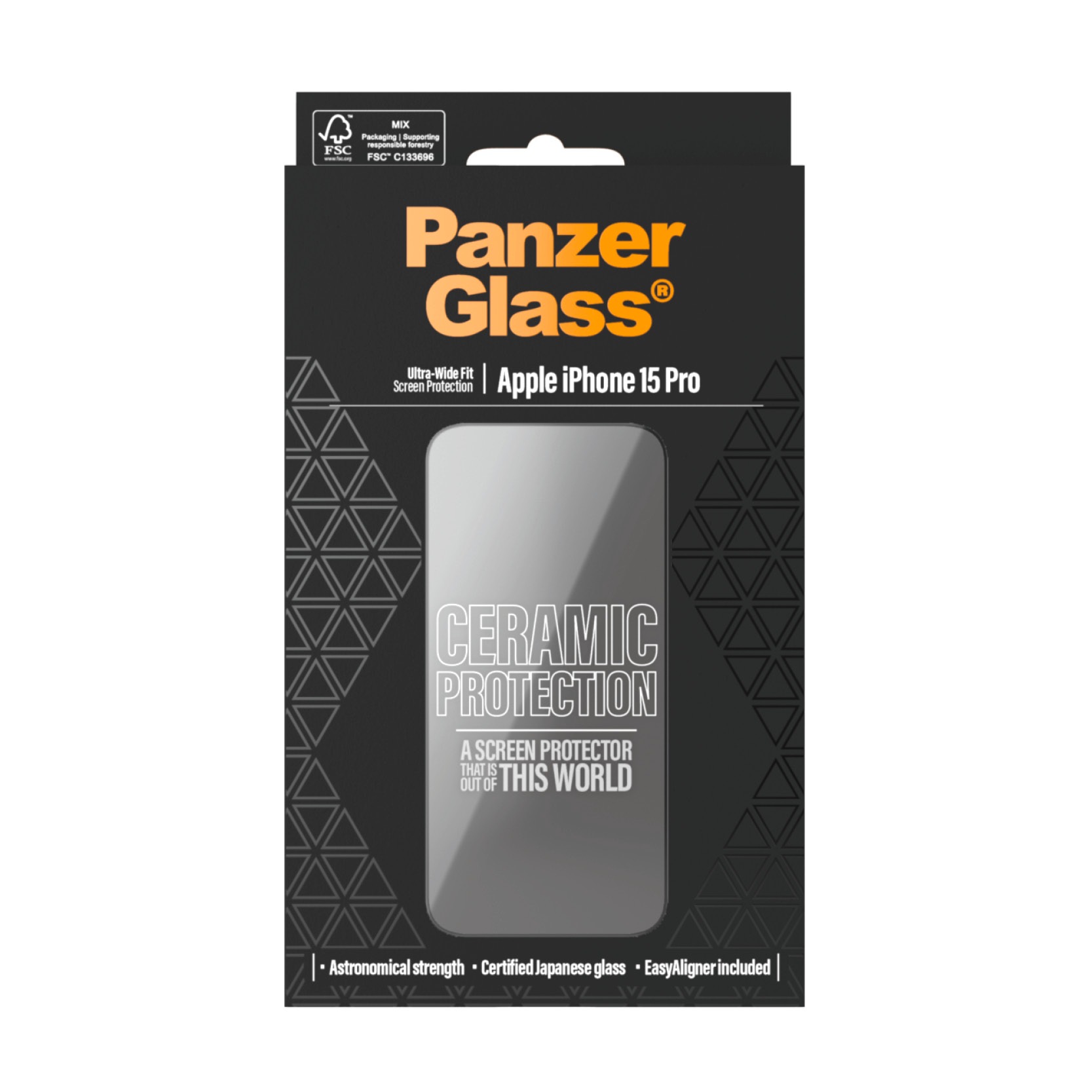 PanzerGlass Displayschutzglas »Ultra-Wide Fit Ceramic Protection Screen Protector«, für Apple iPhone 15 Pro, (1 St.), Displayschutzfolie, Schutzfolie, Bildschirmschutz, kratz- & stoßfest