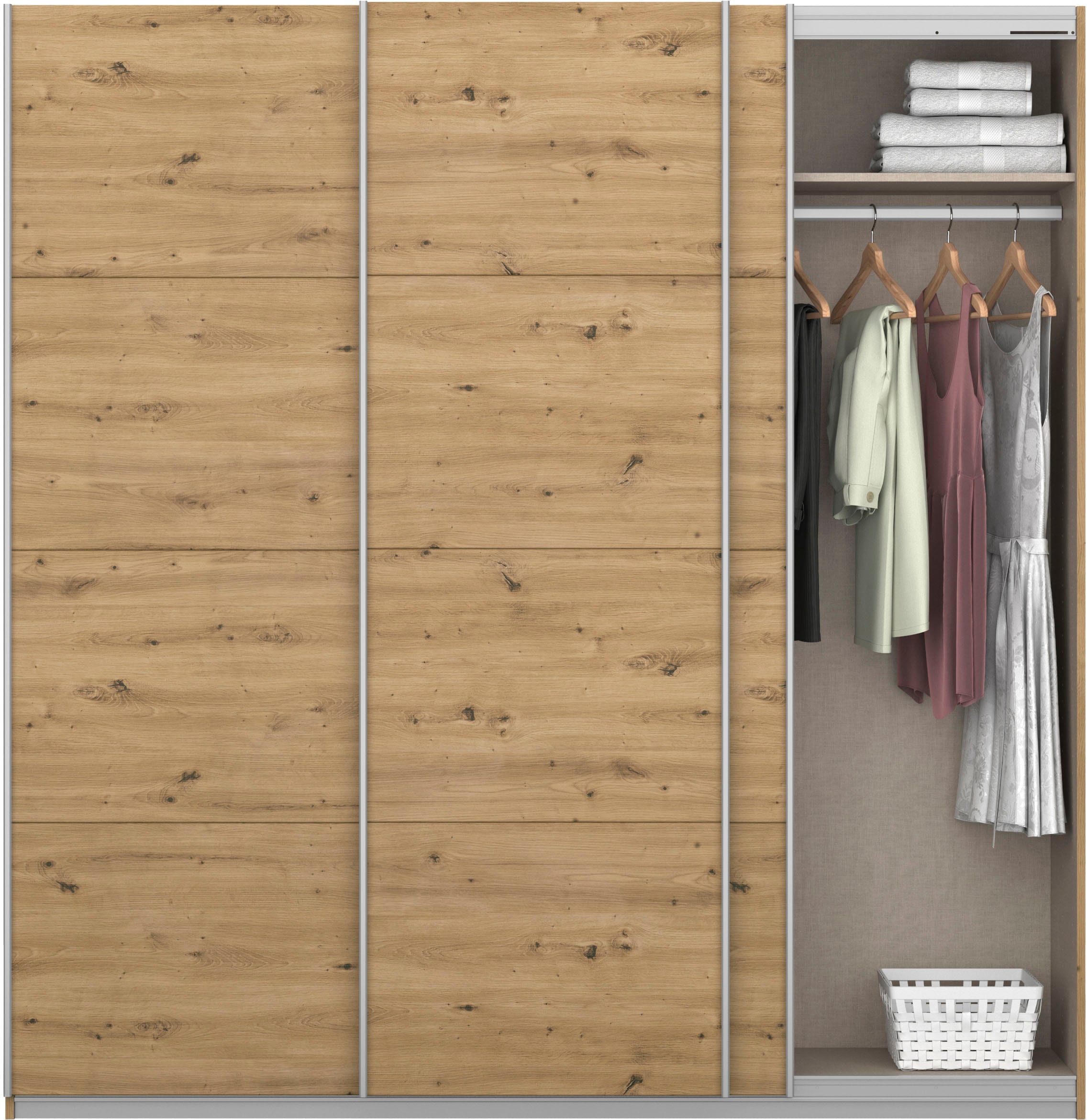 rauch Schwebetürenschrank »Kleiderschrank Schrank Garderobe KOLUNA mit Dekor-Front« 3 Ausstattungen BASIC/CLASSIC/PREMIUM (inkl. SOFT-CLOSE-FUNKTION),  Breiten 203/271/315/360 cm Höhen 210/229 cm MADE IN GERMANY