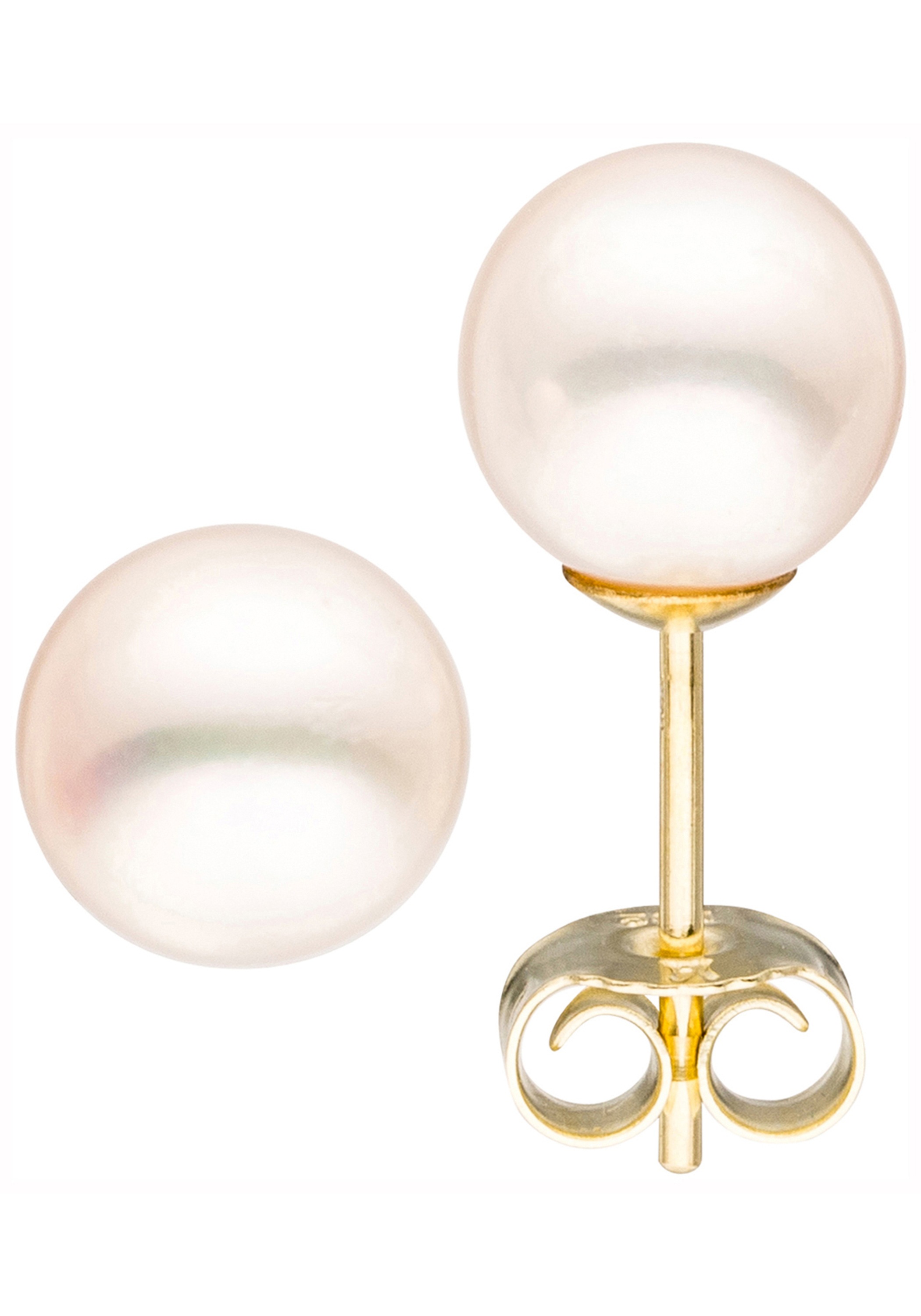 Paar Ohrstecker JOBO, gelb (gelbgold 585), Ohrringe, Damen, 7,5mm, Gelbgold 585 Perlen, Gelbgold 585, Perlen, 585 Gold mit Süßwasser-Zuchtperlen 7,5 mm