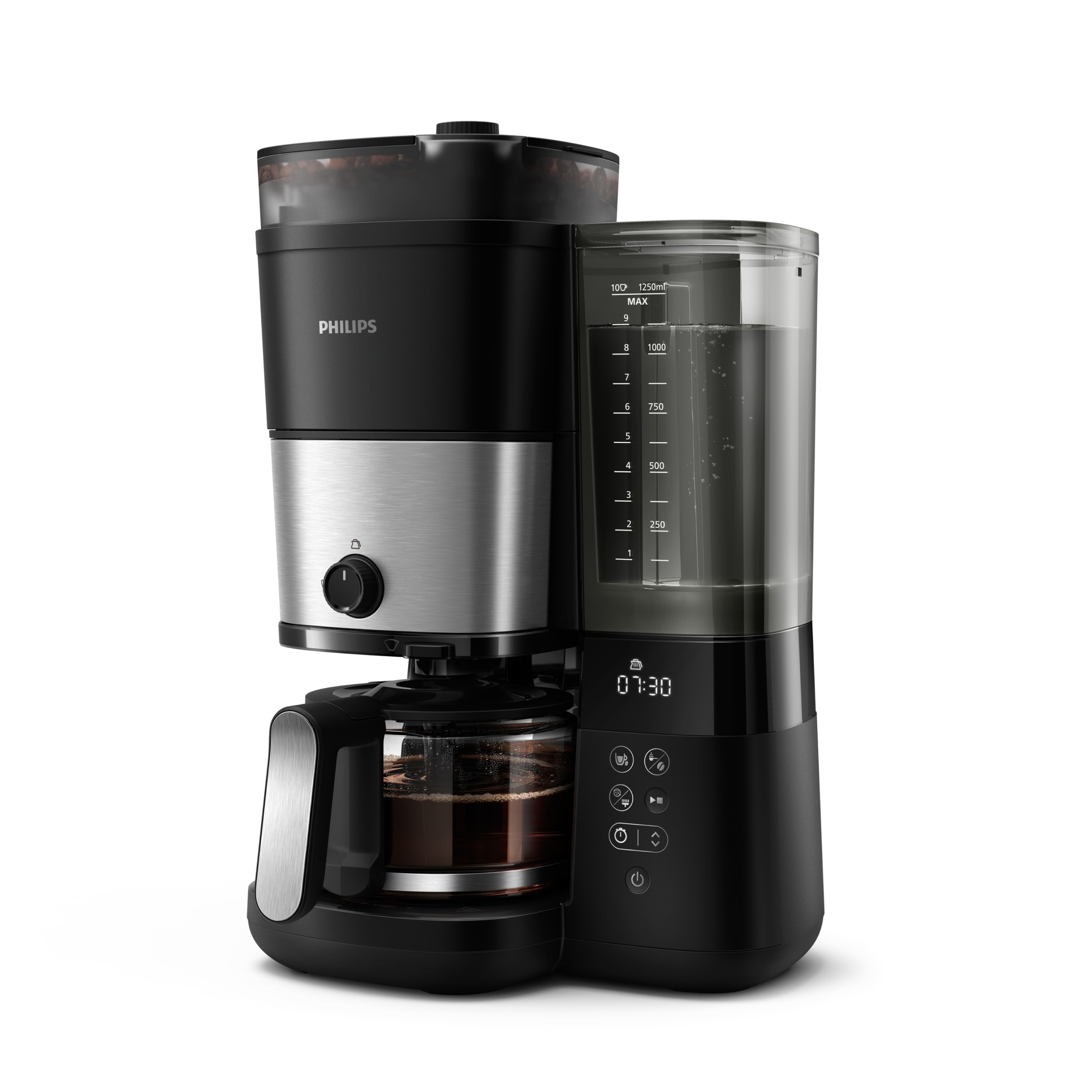 Philips Kaffeemaschine mit Mahlwerk "HD7900/90 All-in-1 Brew mit abnehmbarem Duo-Kaffeebohnenbehälter" Permanentfilter 1x4 mit Intensitätseinstellung, Glaskanne, Timer, Permanentfilter inkl.