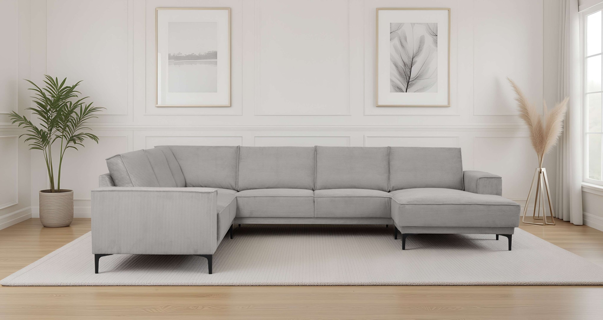 OTTO home Wohnlandschaft "OLAND Cord U-Form, XXL, B: 342 cm, Skandi-Design" Skandi-Design in Struktur, Flachgewebe, Luxus-Microfaser, Boucle