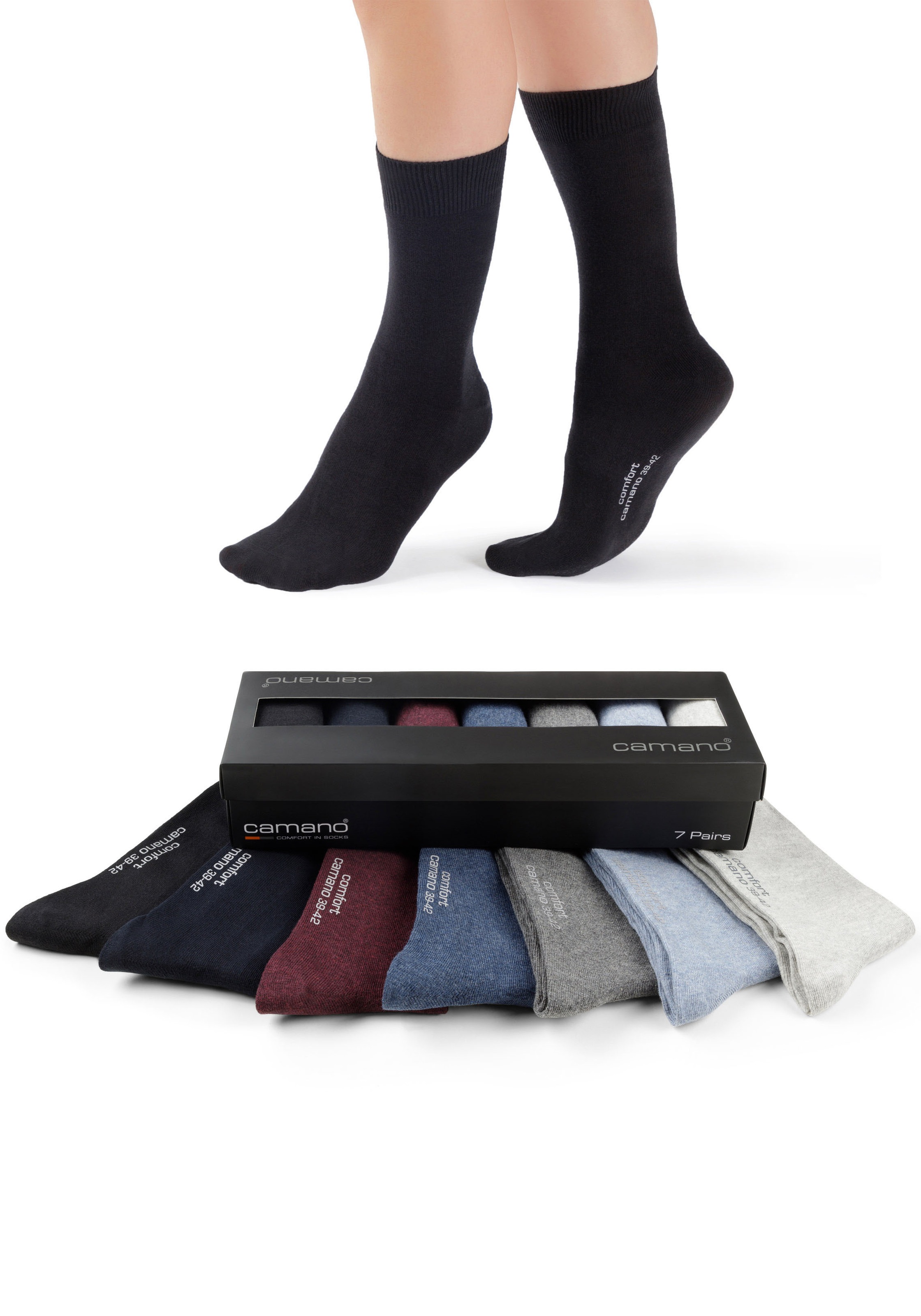 Camano Langsocken »comfort«, (7 Paar), in langer Form, mit Geschenkbox
