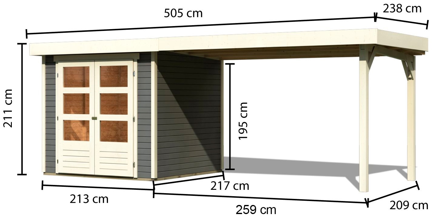 Karibu Gartenhaus »Arnis«, (Set), mit Anbaudach 2,80 m Breite
