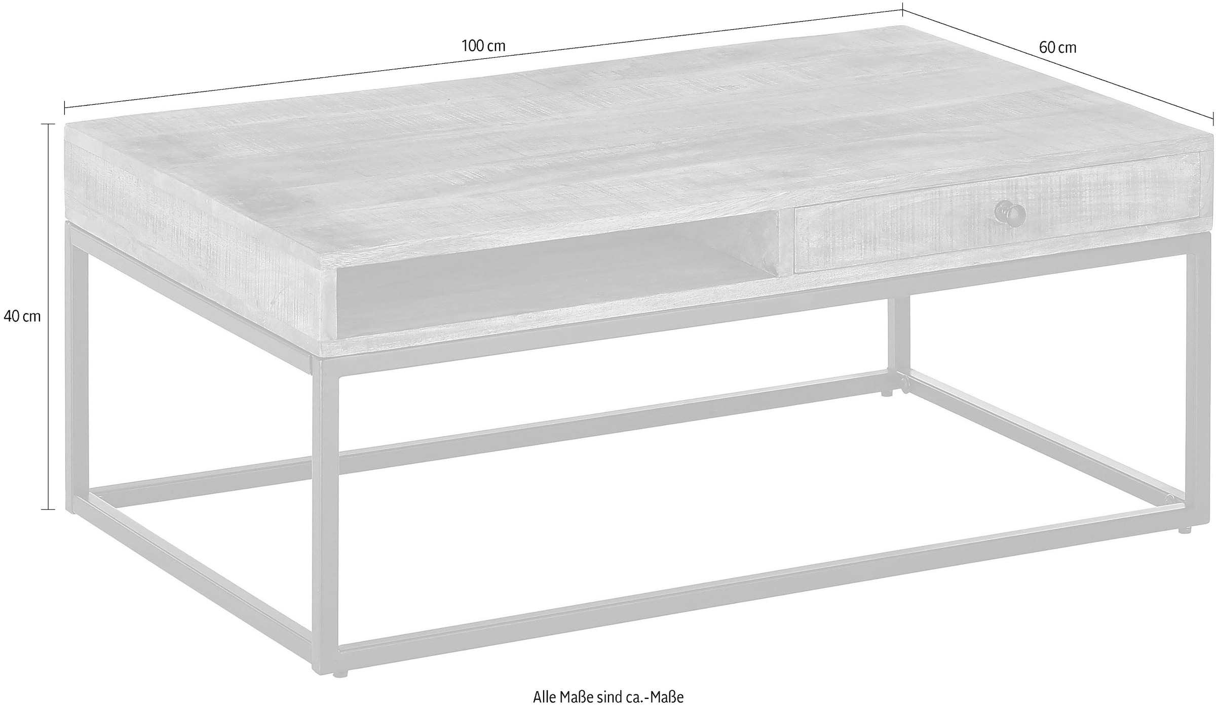 Stolkom Couchtisch »ALISON«, Massivholz mit Schublade, Tisch im Industrial Style