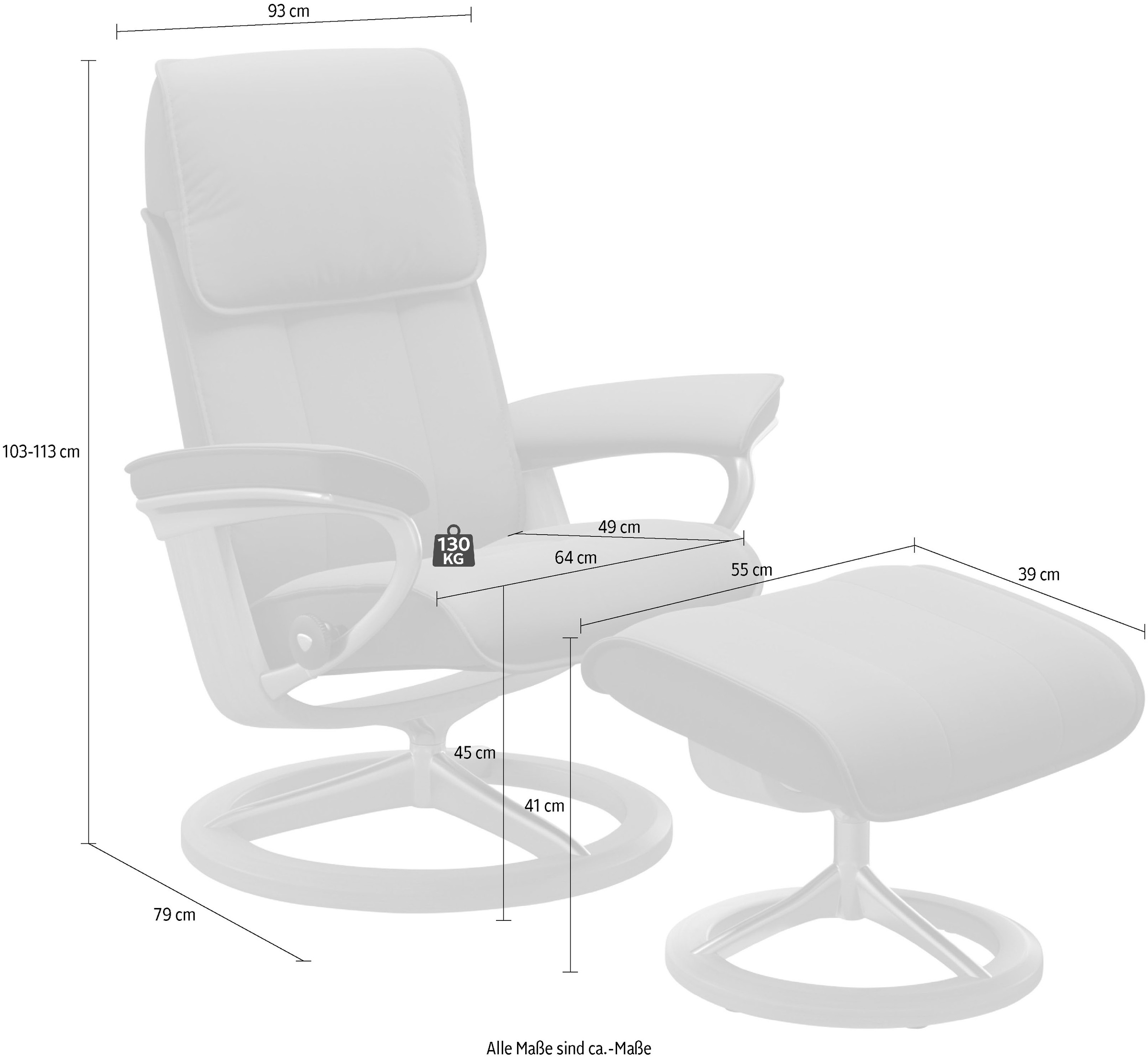 Stressless® Relaxsessel »Admiral«, (Set, Relaxsessel inkl. Hocker), mit Signature Base, Größe M & L, Gestell Schwarz