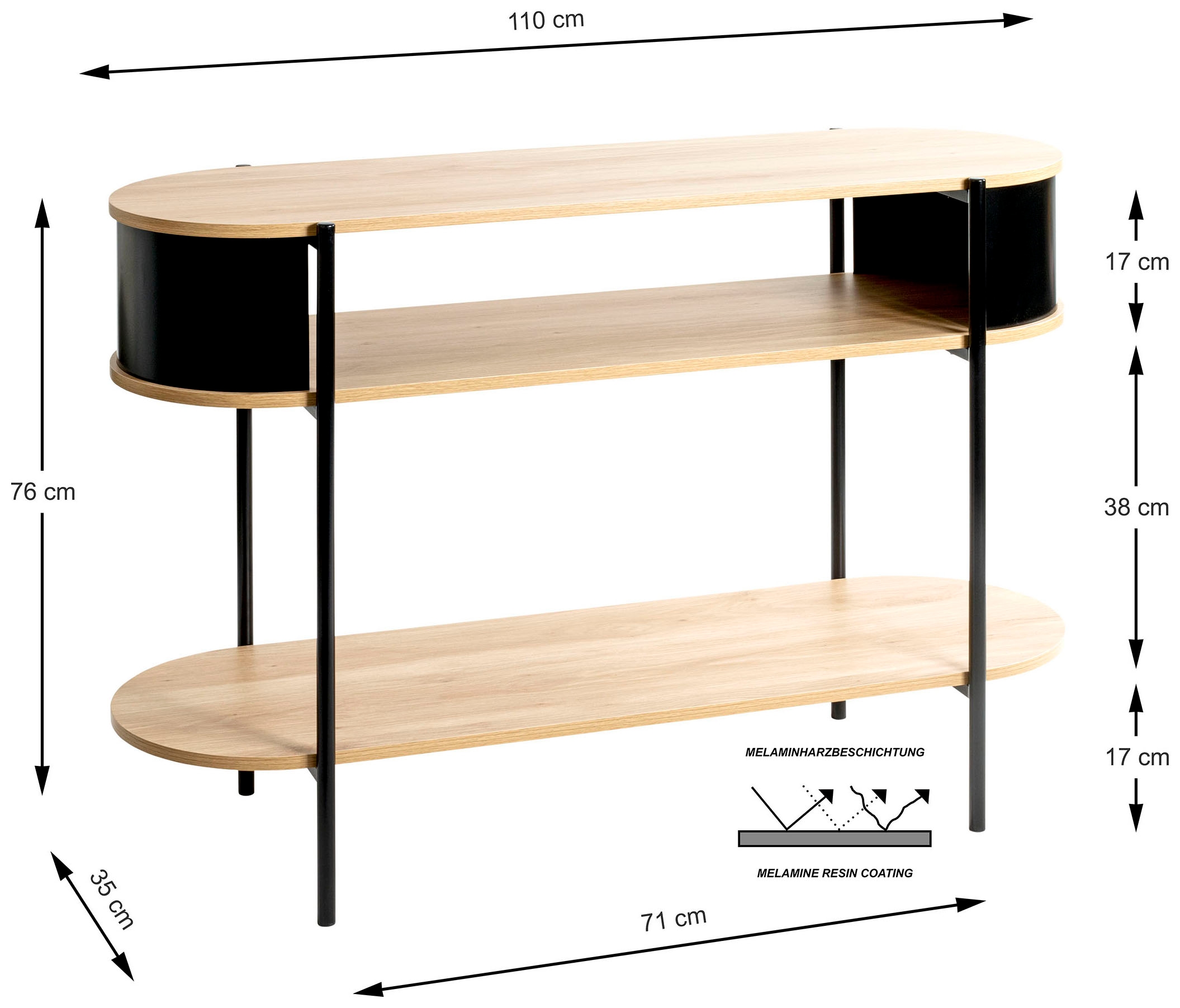HAKU Konsolentisch »Beistelltisch« 1 Stk. tlg. oval - aus MDF Braun B/T/H 110/39/76 cm
